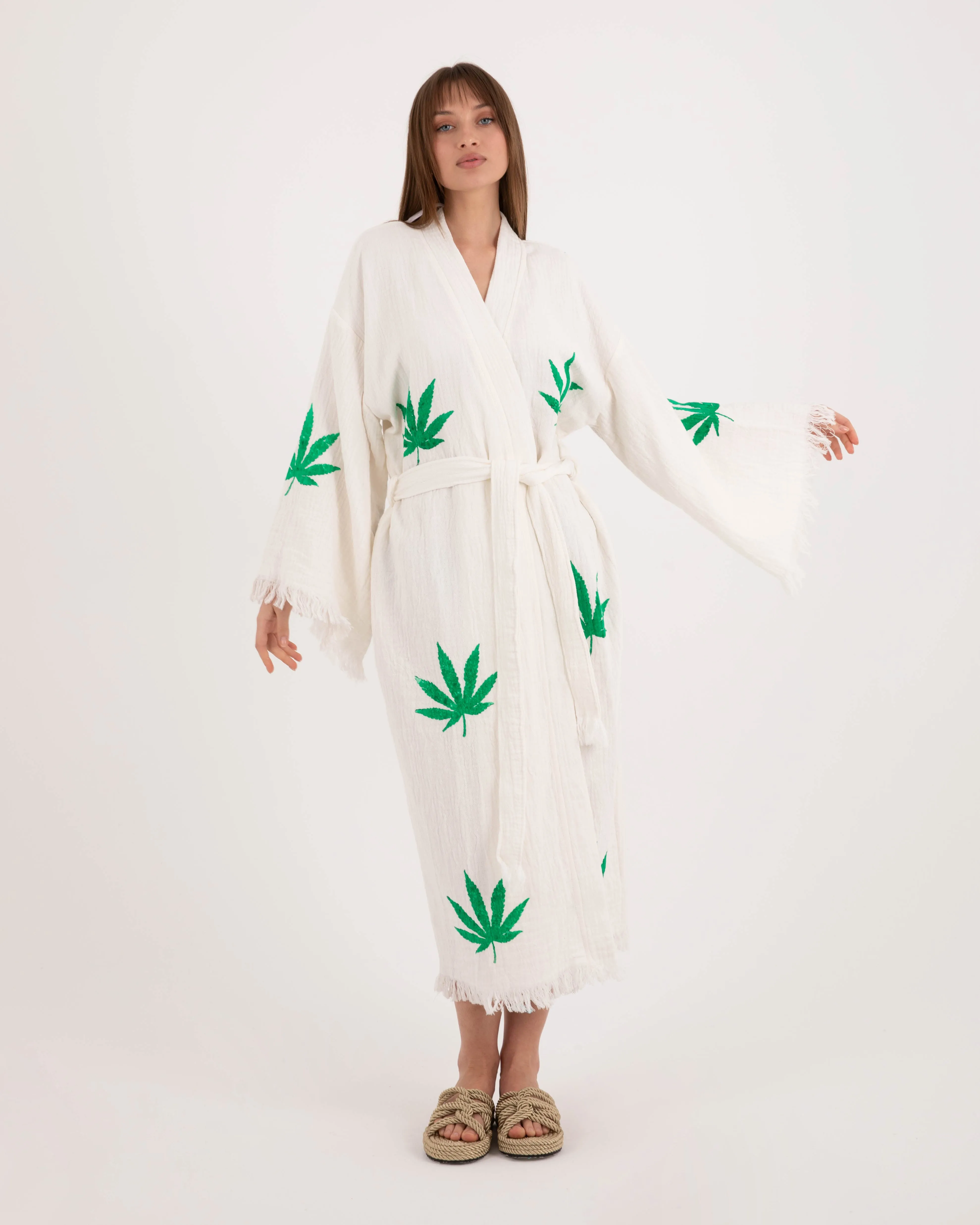 Bob Marley Patterned White Kimono Robe