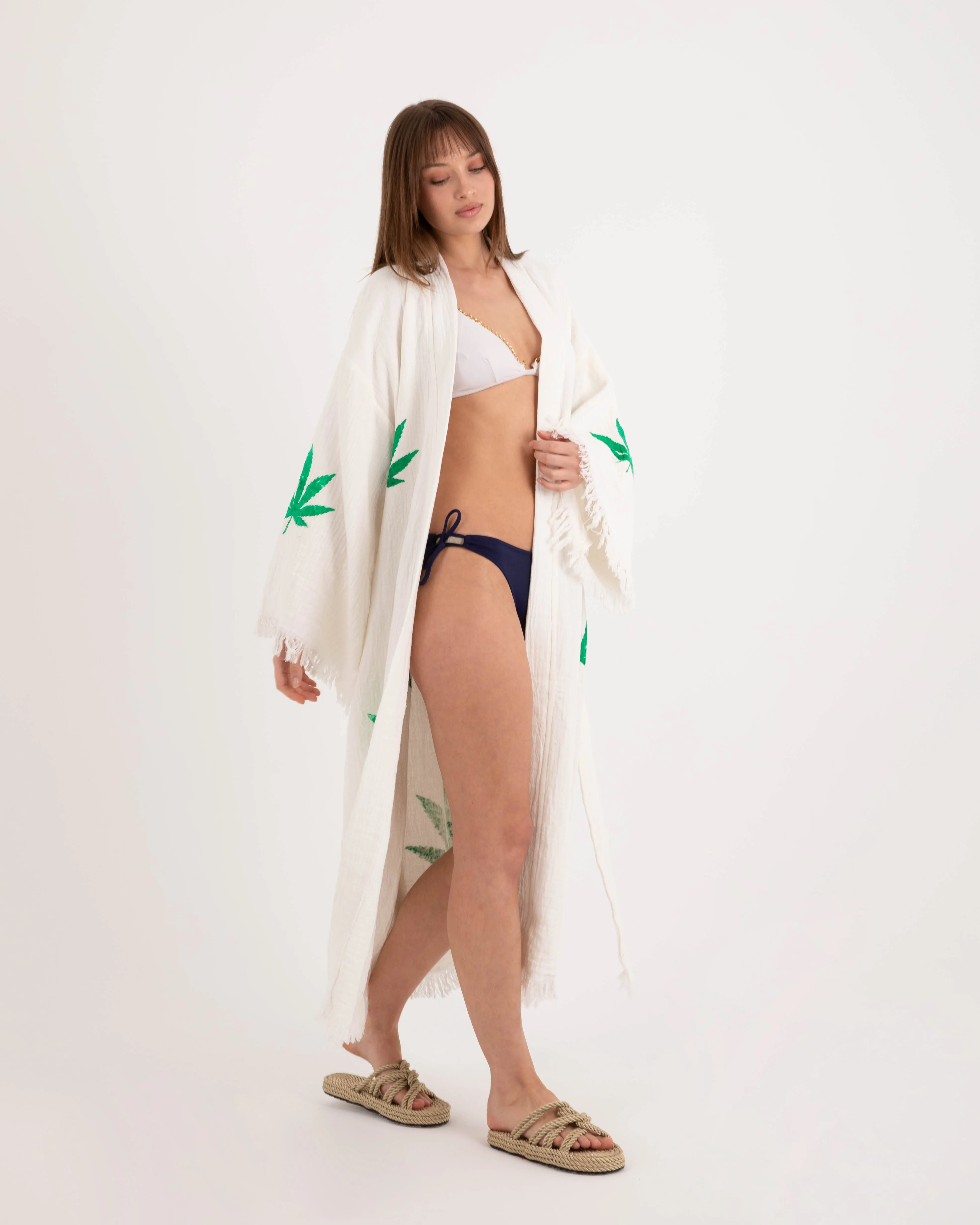 Bob Marley Patterned White Kimono Robe