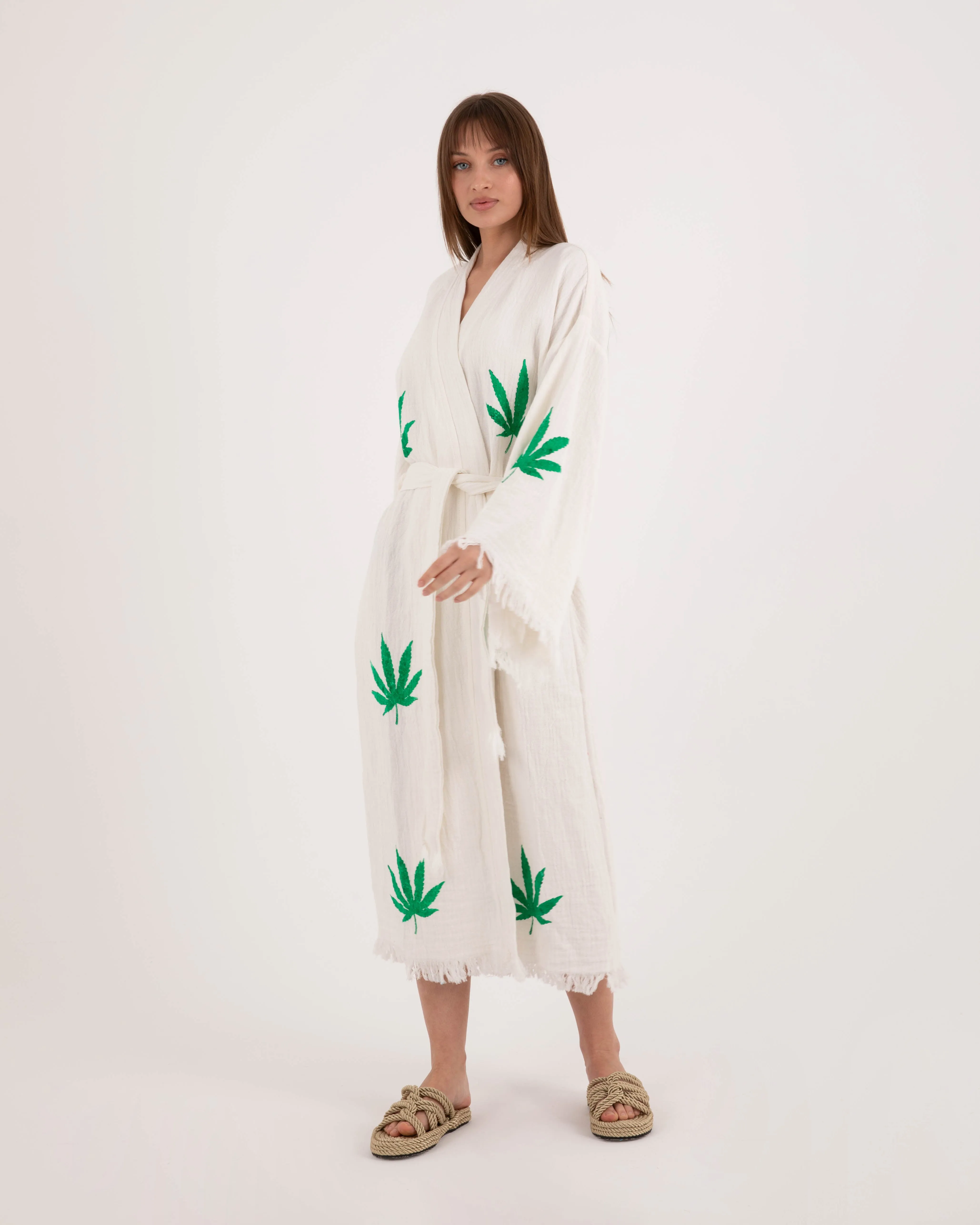 Bob Marley Patterned White Kimono Robe