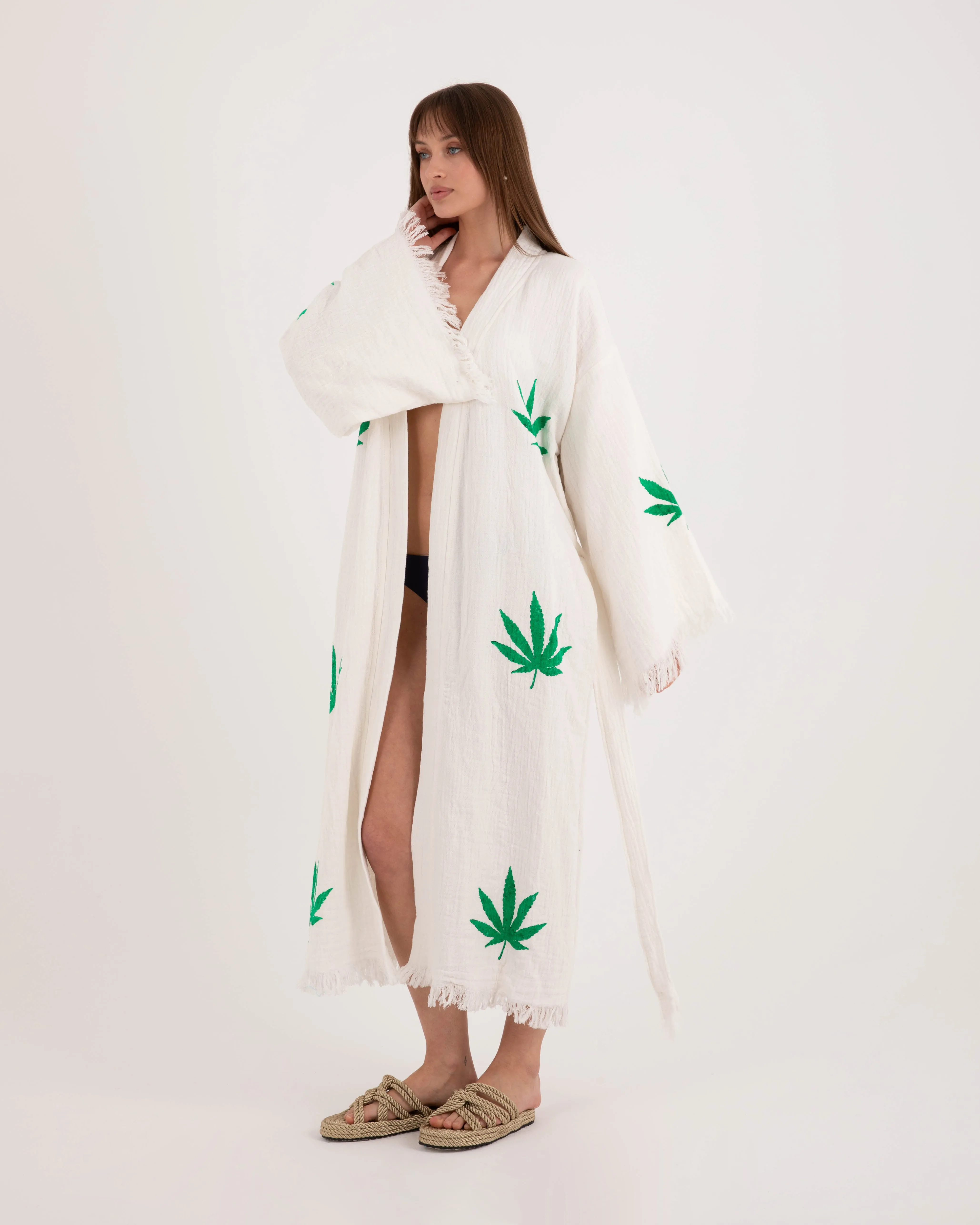 Bob Marley Patterned White Kimono Robe