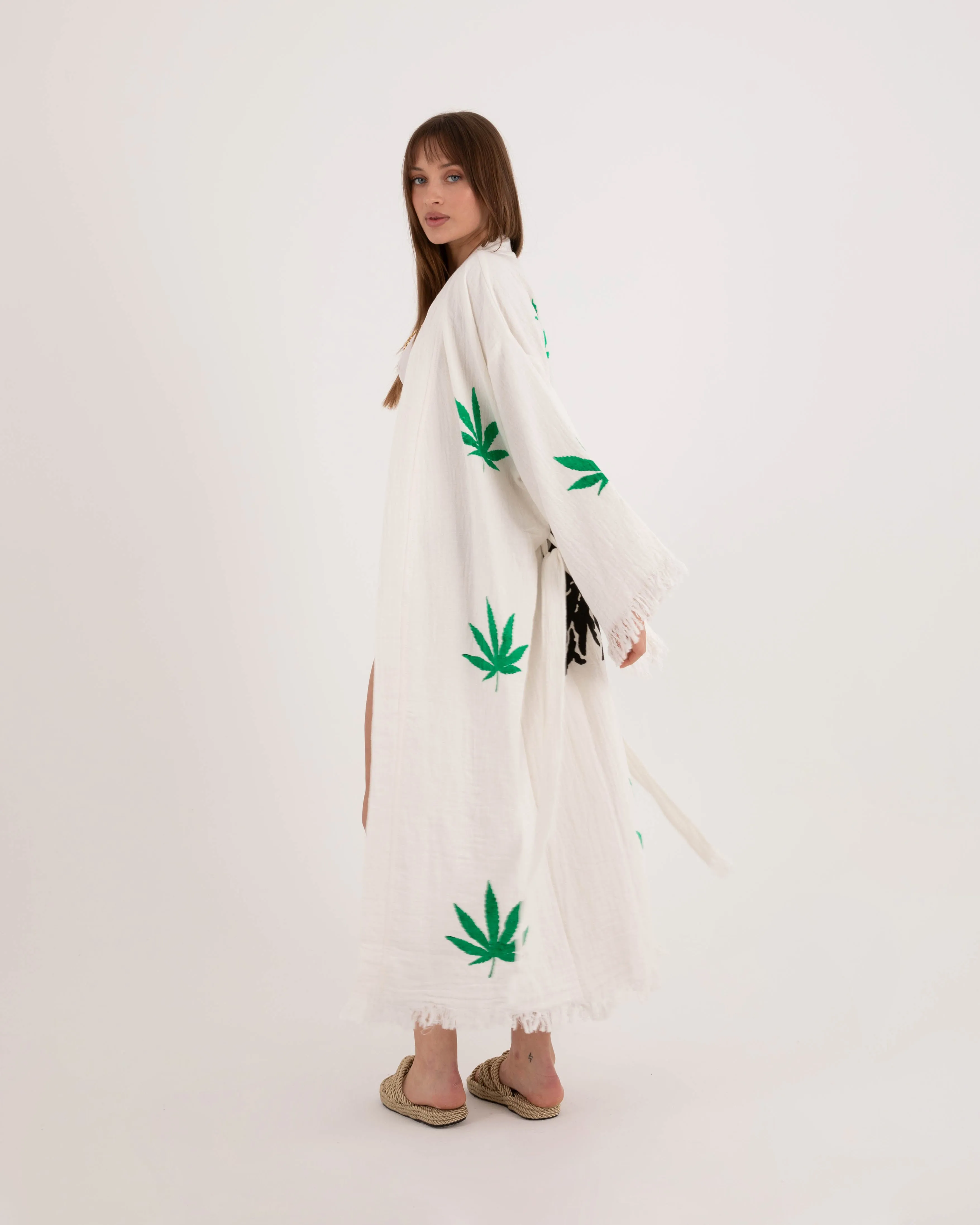 Bob Marley Patterned White Kimono Robe