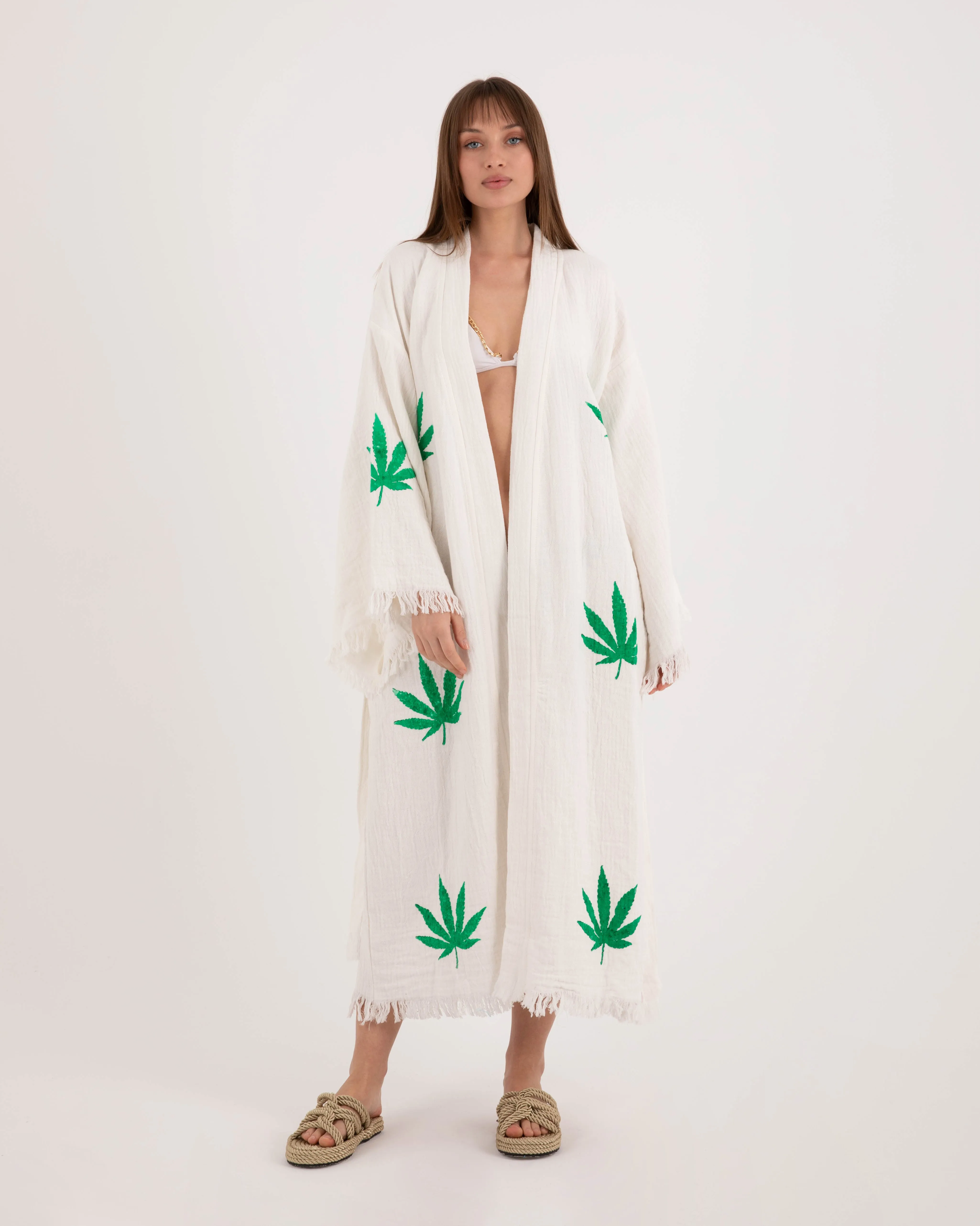 Bob Marley Patterned White Kimono Robe