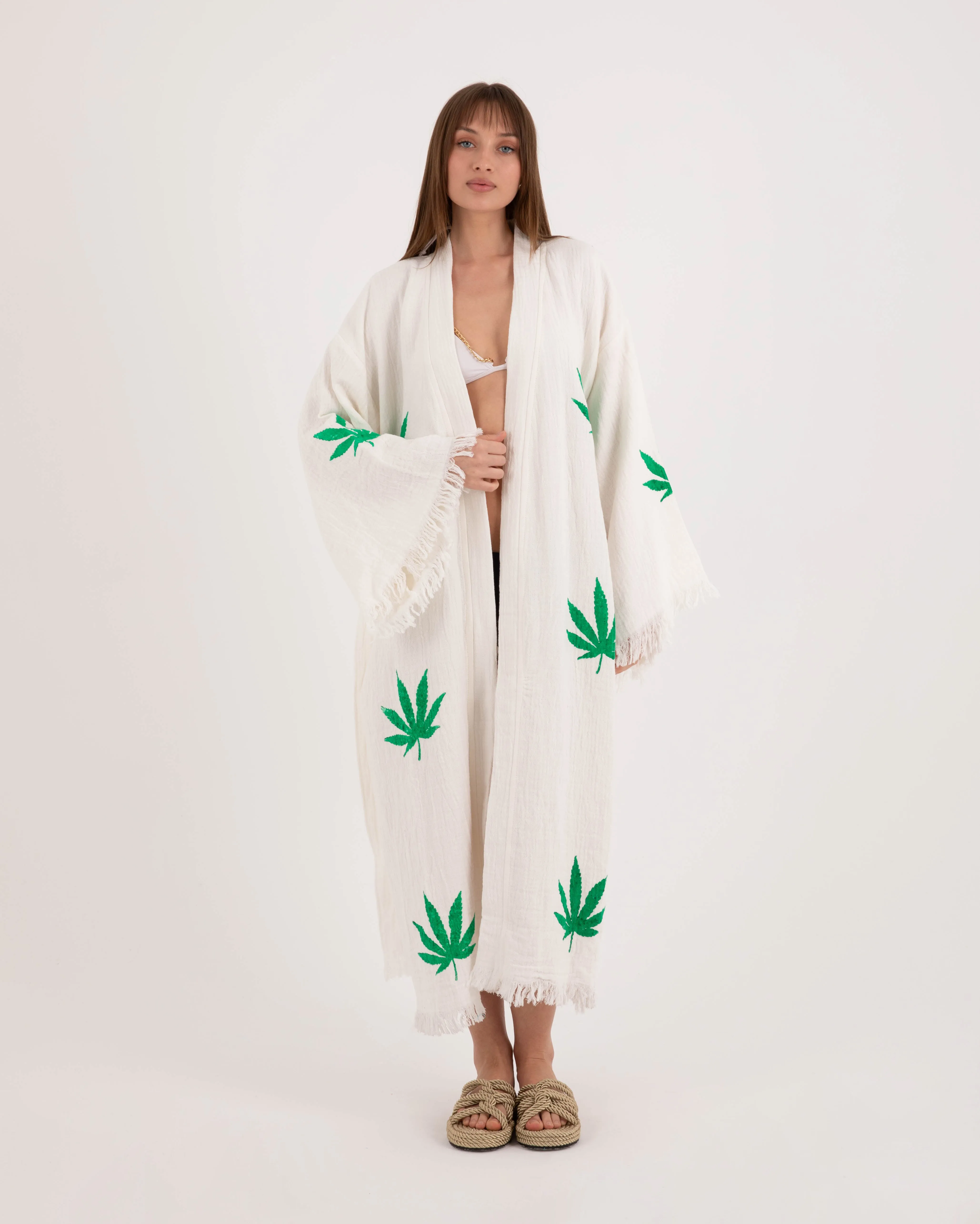 Bob Marley Patterned White Kimono Robe