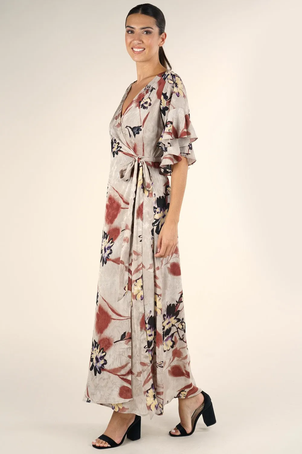 Bold Floral Flowy Maxi Wrap Dress