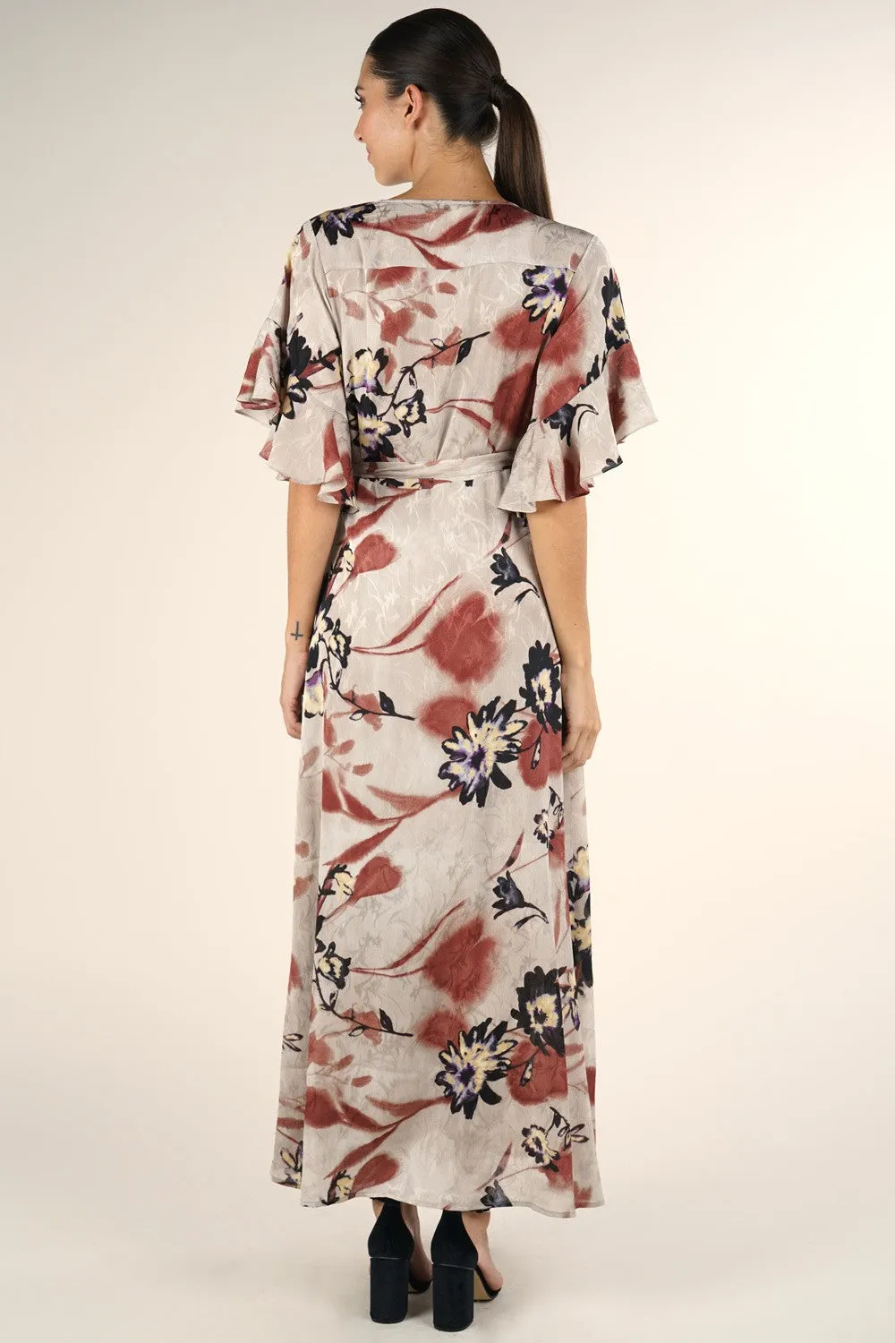 Bold Floral Flowy Maxi Wrap Dress