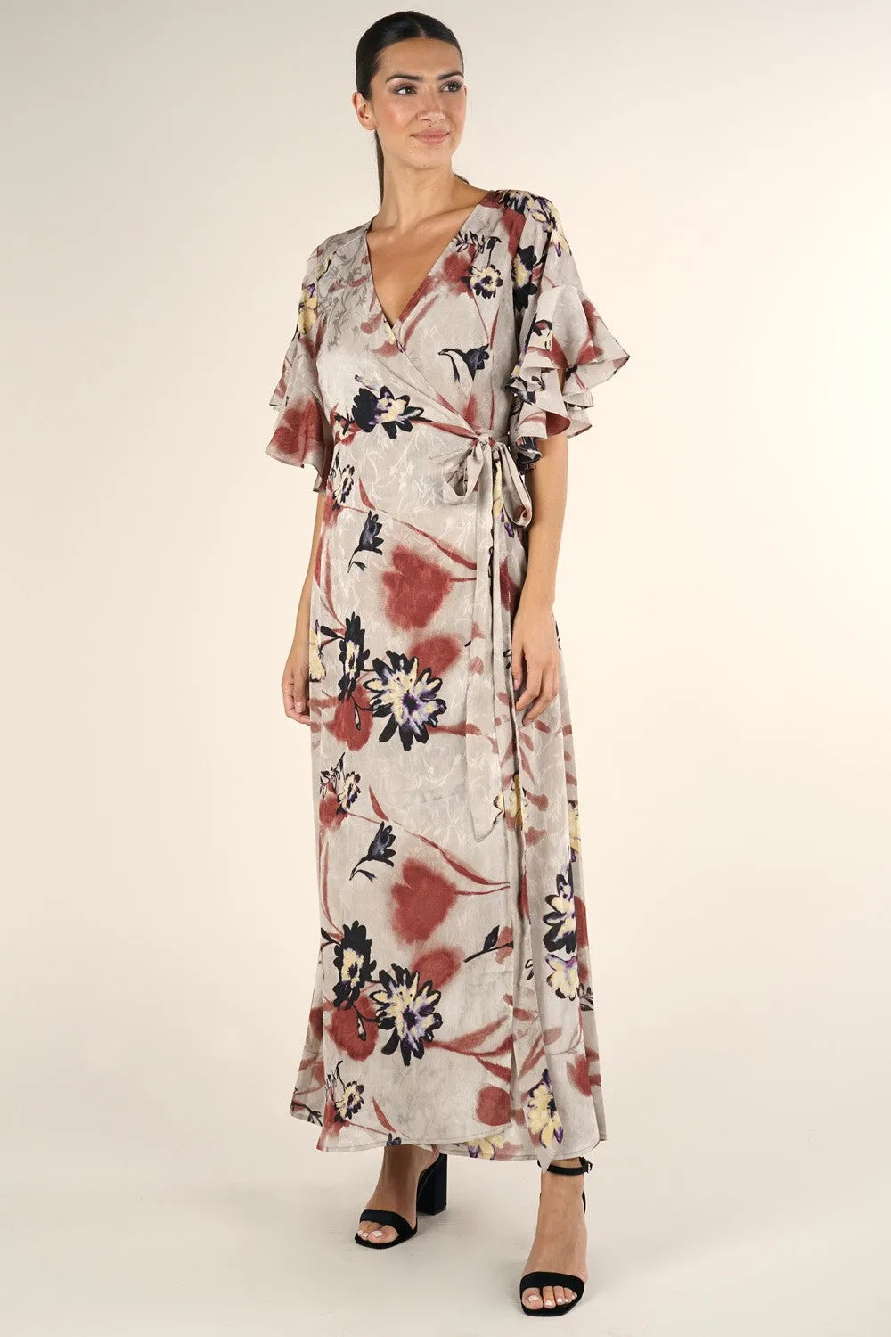 Bold Floral Flowy Maxi Wrap Dress