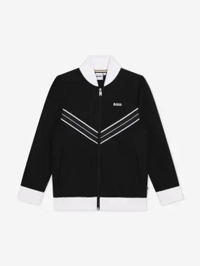 BOSS Boys Logo Zip Up Cardigan in Black
