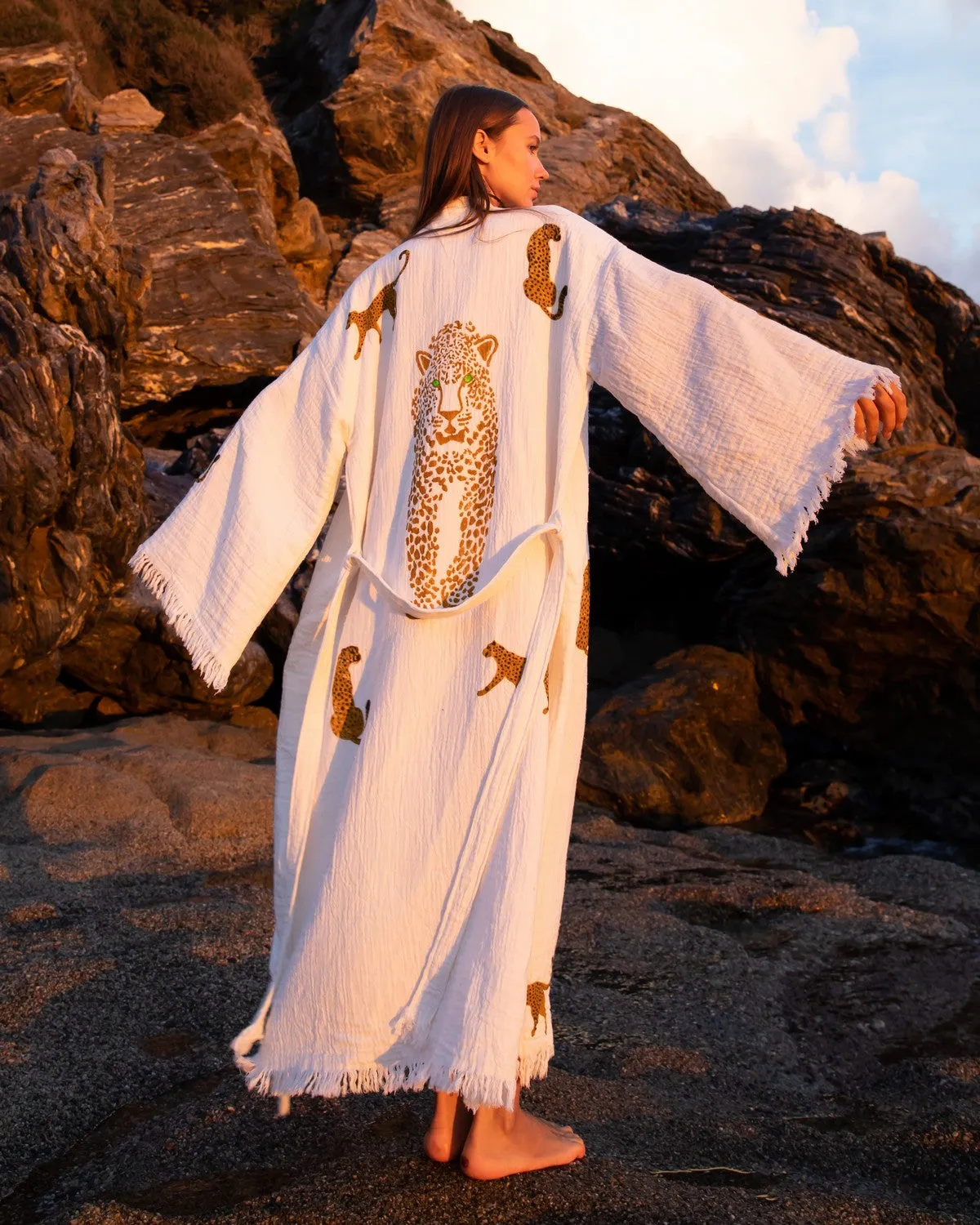 Brown Leopard Kimono Robe