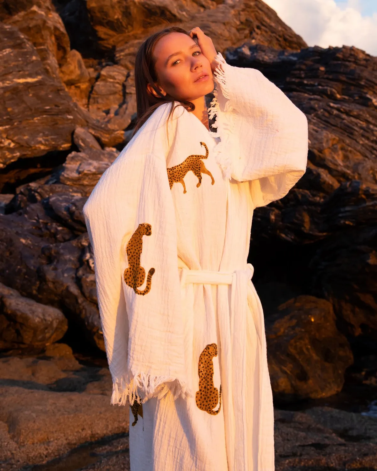 Brown Leopard Kimono Robe