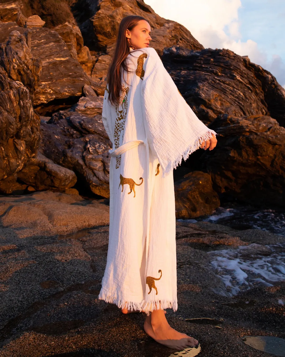 Brown Leopard Kimono Robe