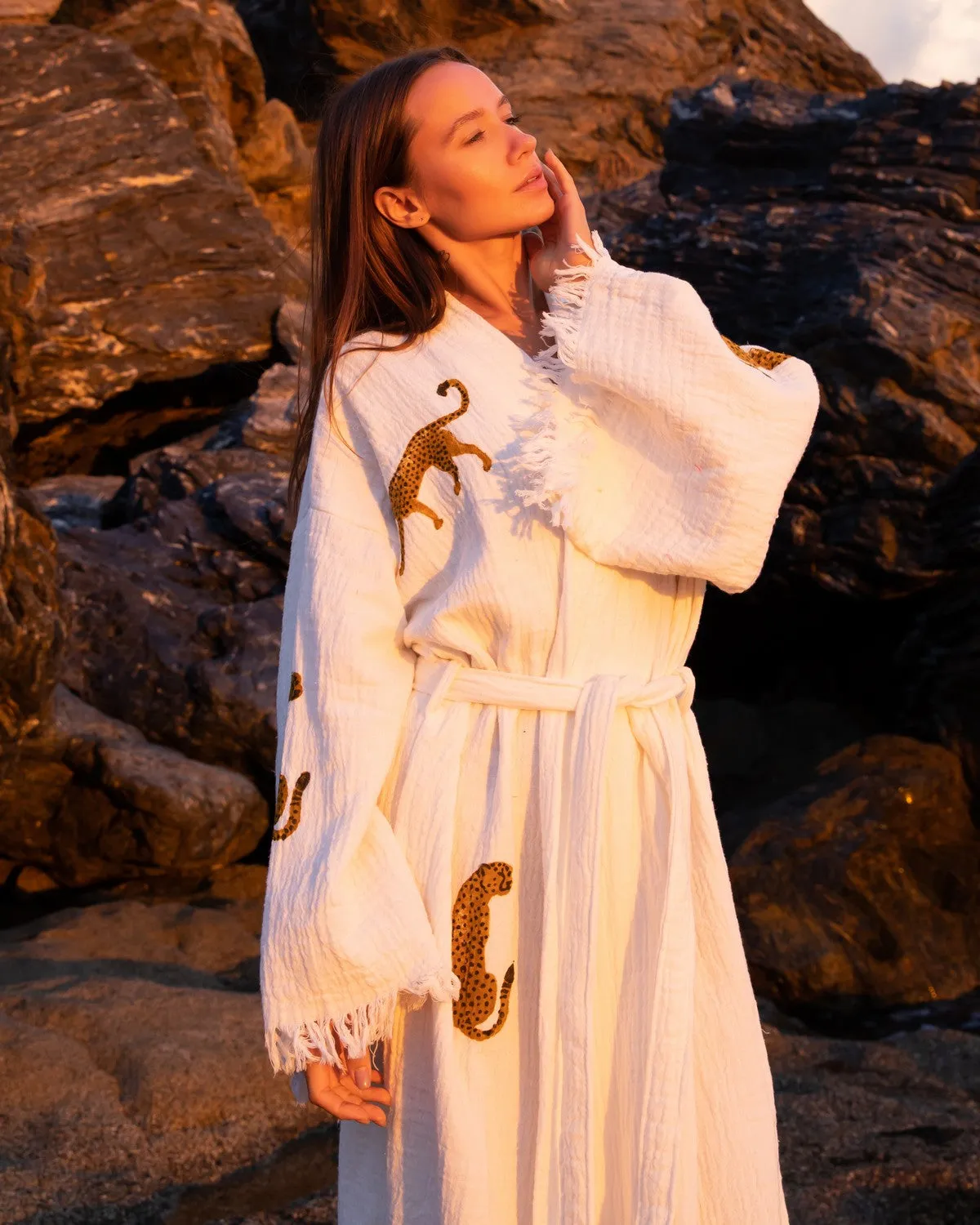 Brown Leopard Kimono Robe