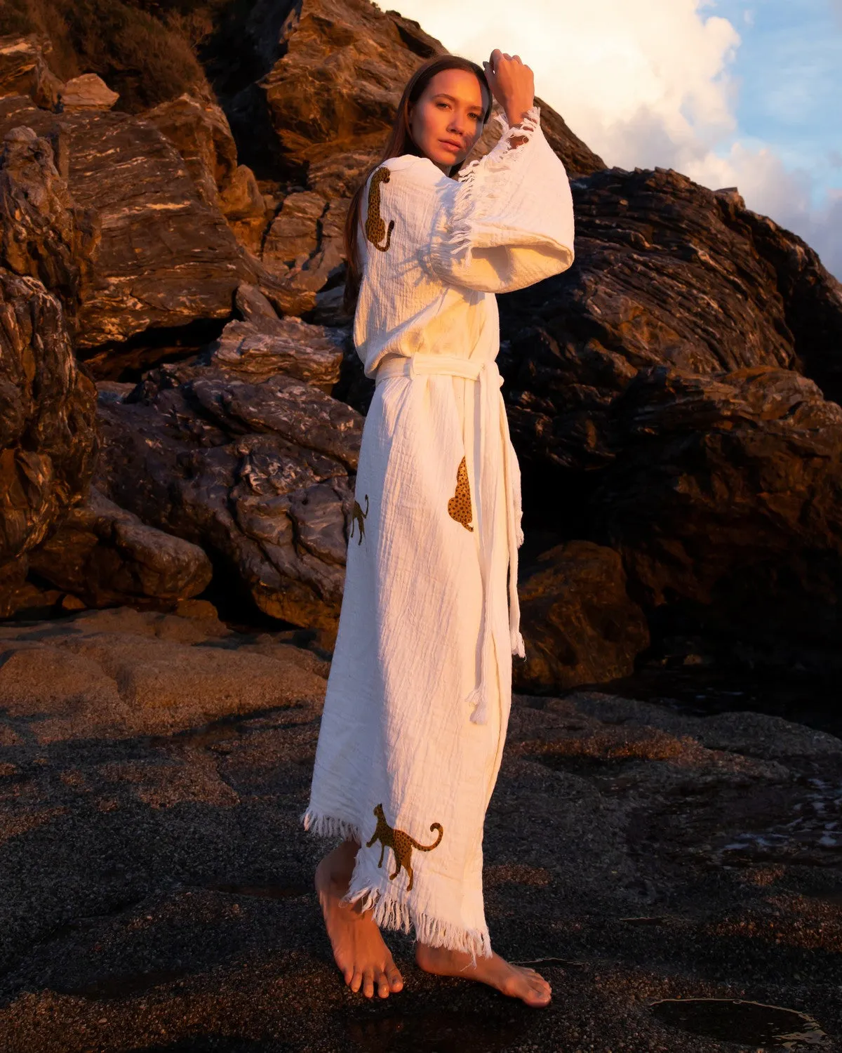 Brown Leopard Kimono Robe