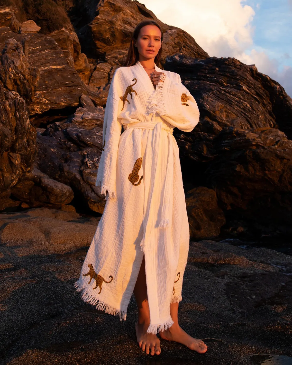 Brown Leopard Kimono Robe