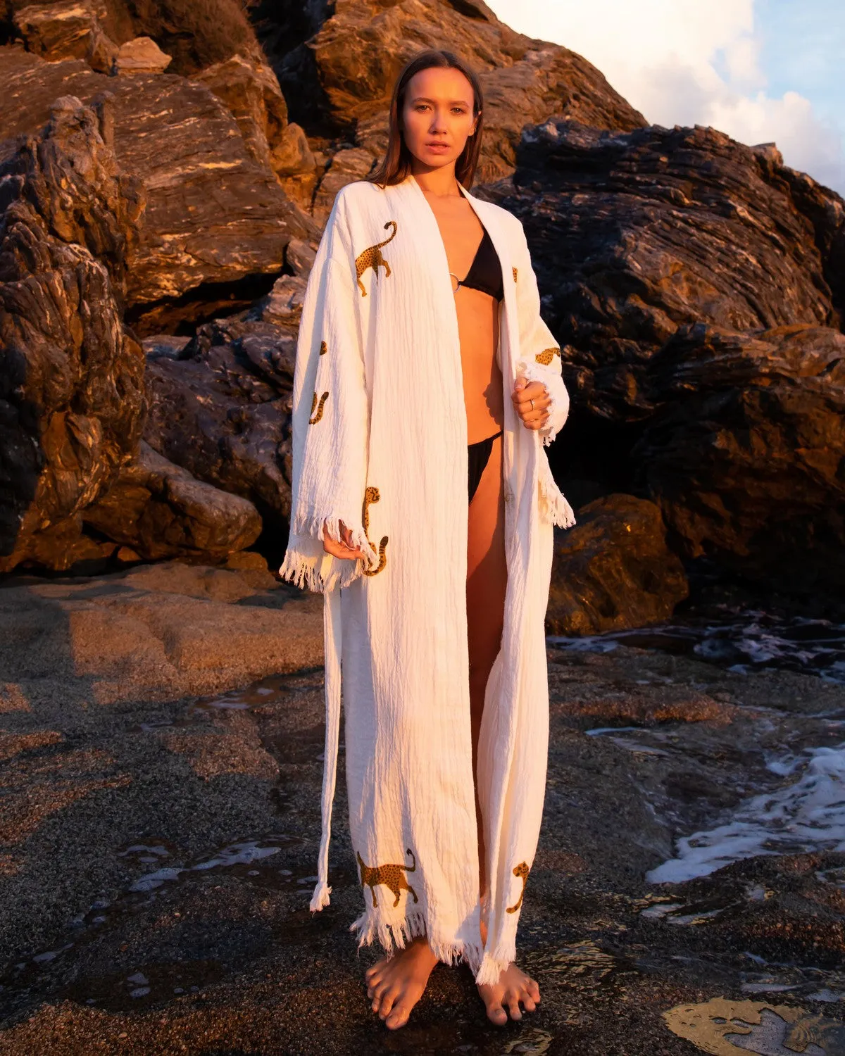 Brown Leopard Kimono Robe