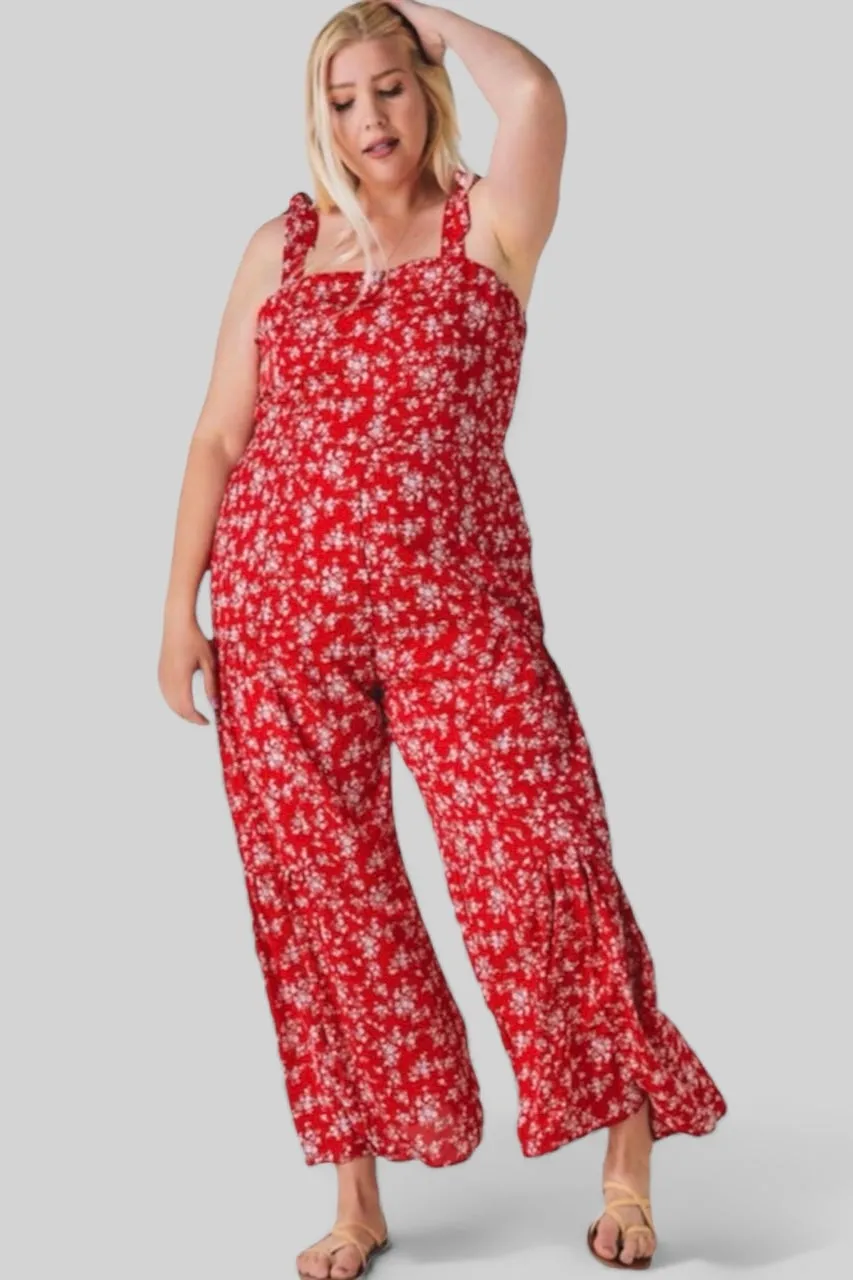 Brunch Babe Red Floral Print Sleeveless Wide Leg Jumpsuit