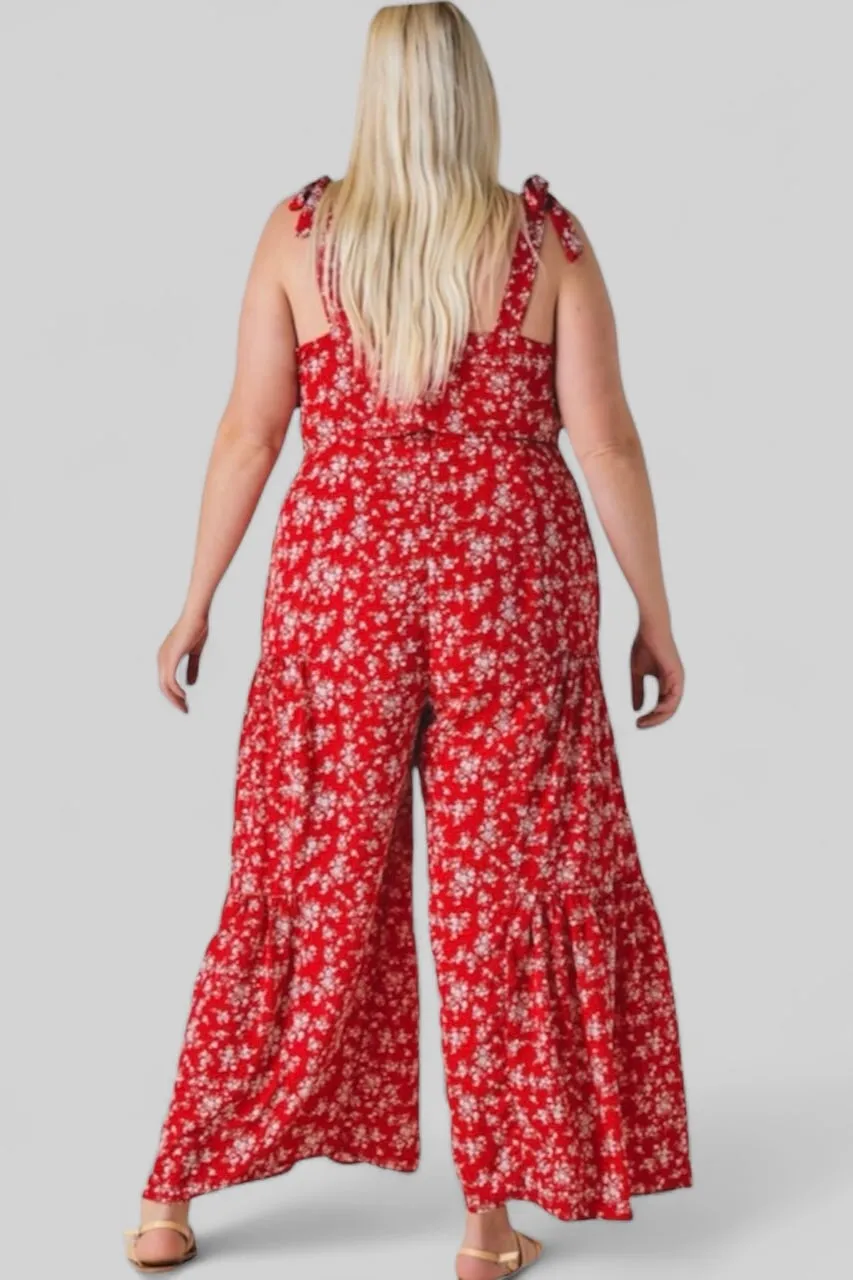 Brunch Babe Red Floral Print Sleeveless Wide Leg Jumpsuit