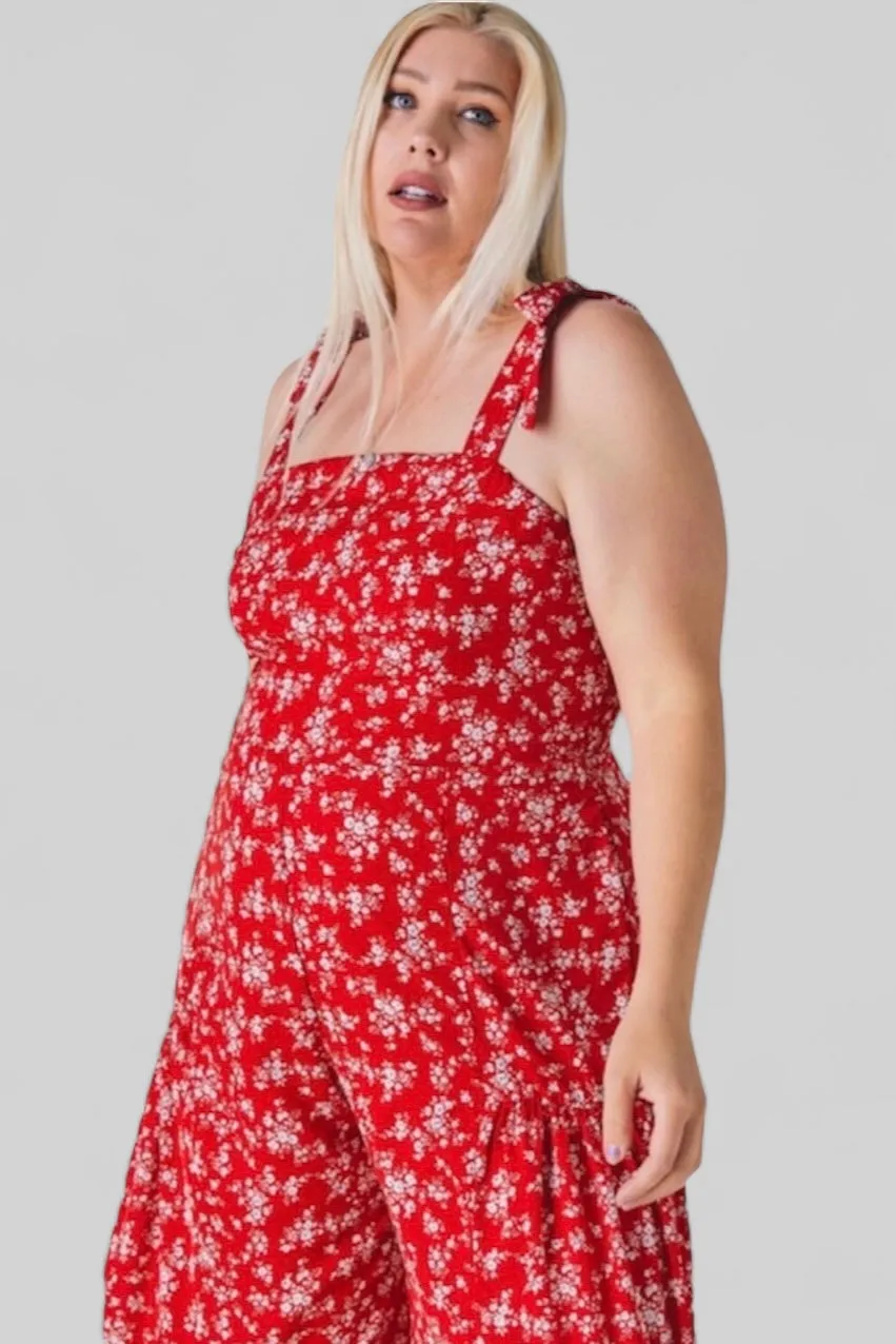 Brunch Babe Red Floral Print Sleeveless Wide Leg Jumpsuit