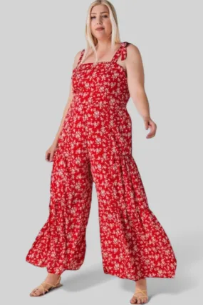 Brunch Babe Red Floral Print Sleeveless Wide Leg Jumpsuit