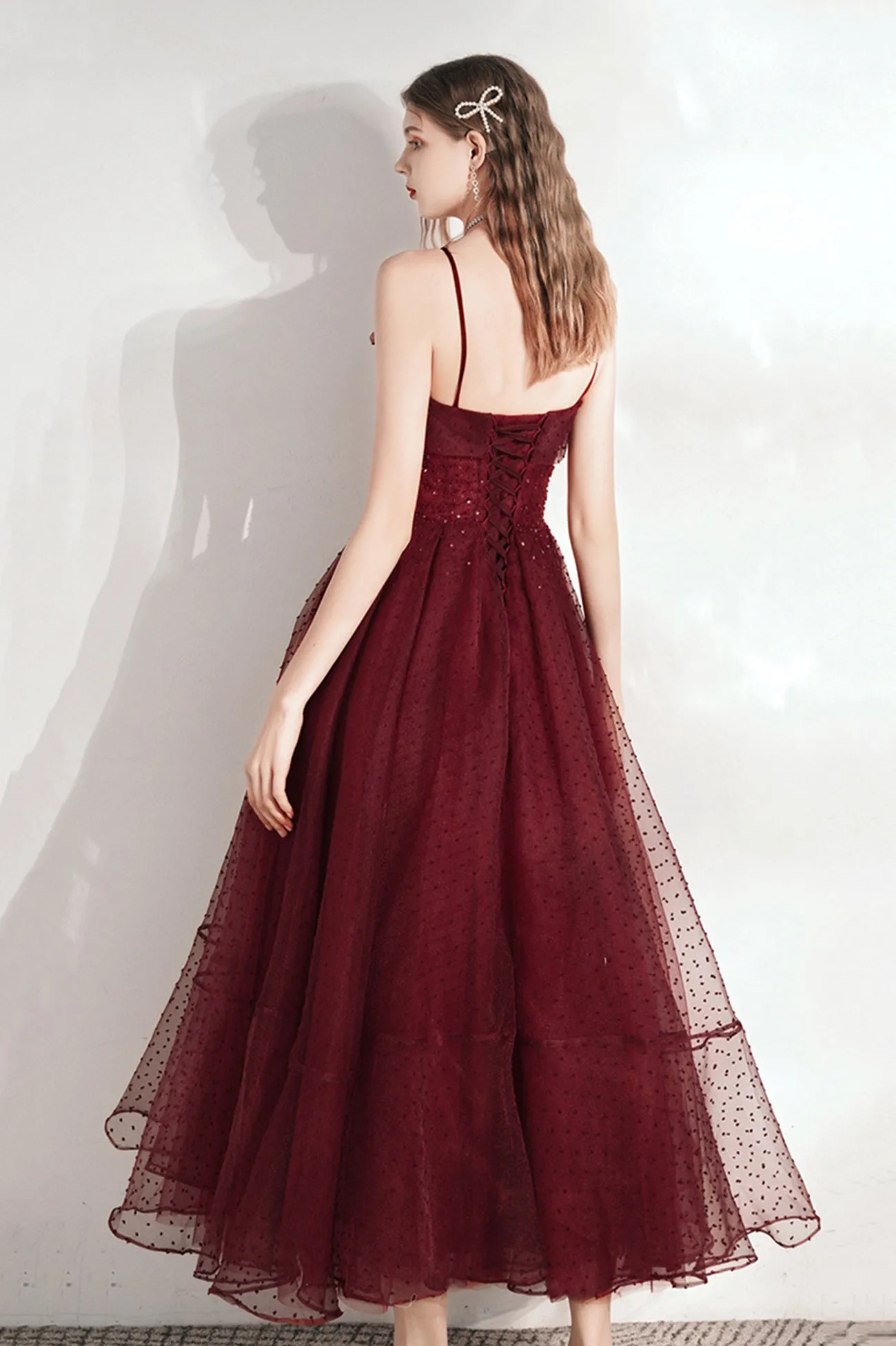 Burgundy Tulle Sequins Short Prom Dress, A-Line Homecoming Party Dress