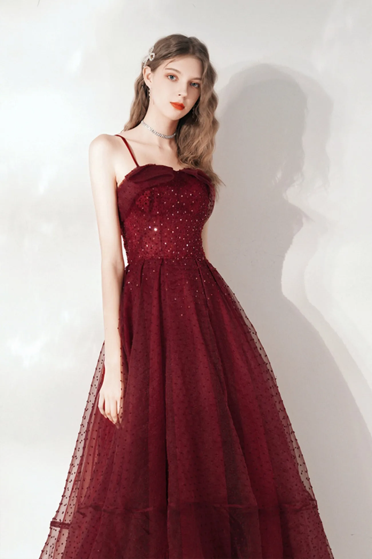 Burgundy Tulle Sequins Short Prom Dress, A-Line Homecoming Party Dress