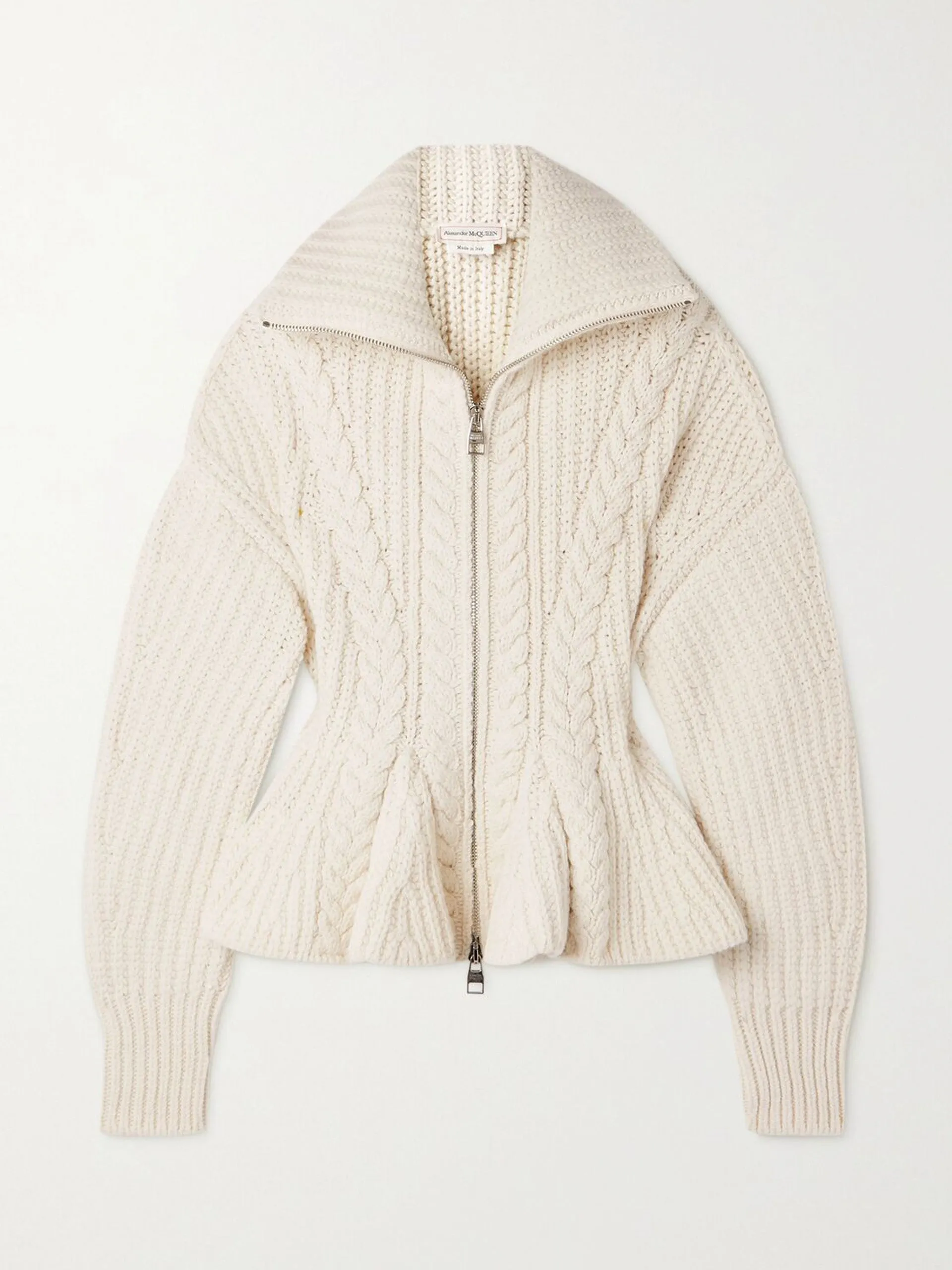 Cable-knit wool-blend cardigan