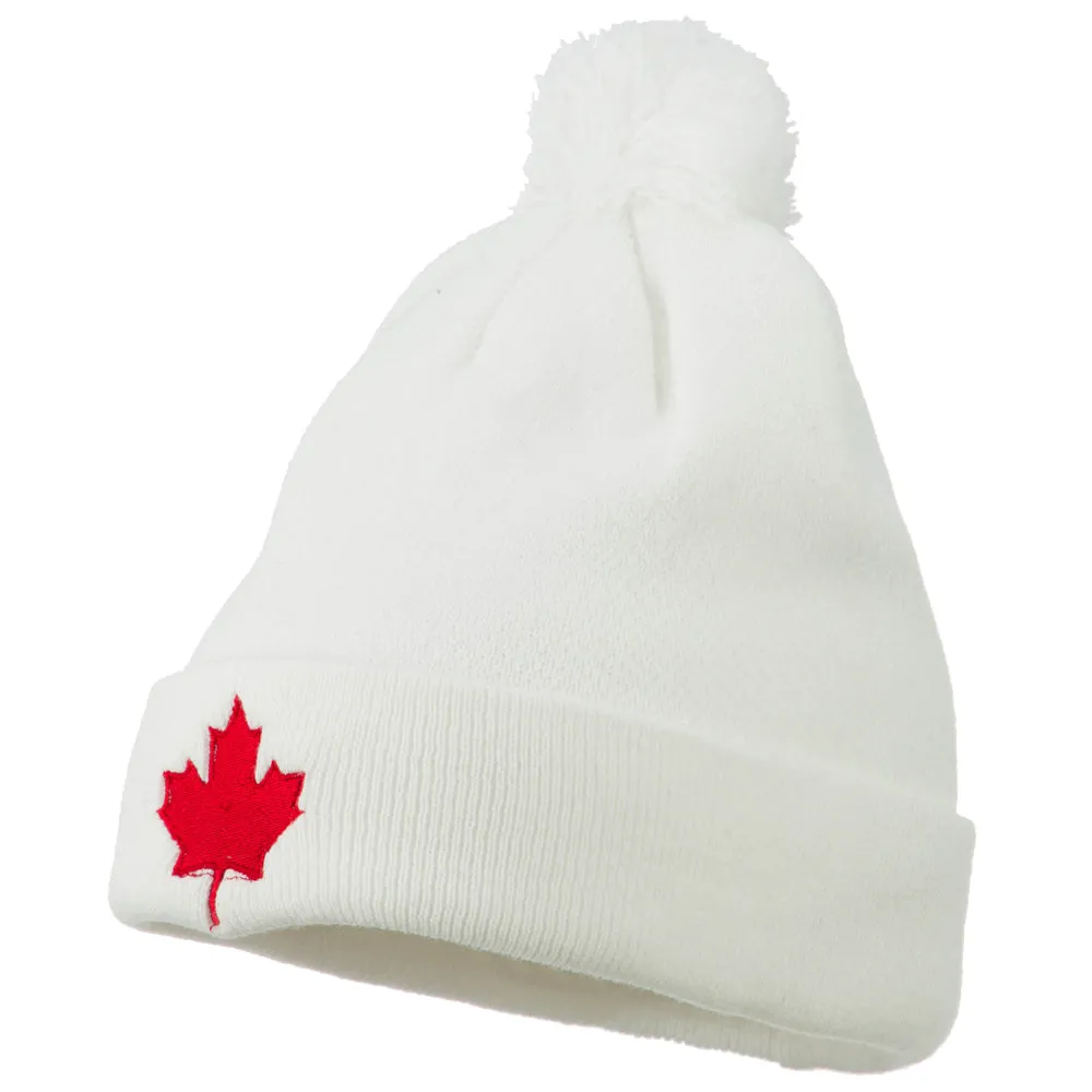 Canada Maple Leaf Embroidered Pom Beanie