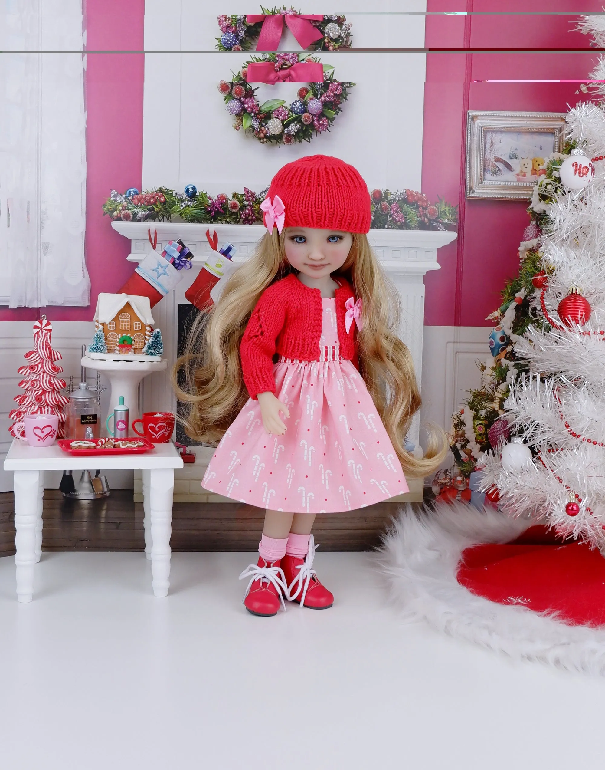 Candy Cane Sweets - dress and sweater set with boots for Ruby Red Fashion Friends doll