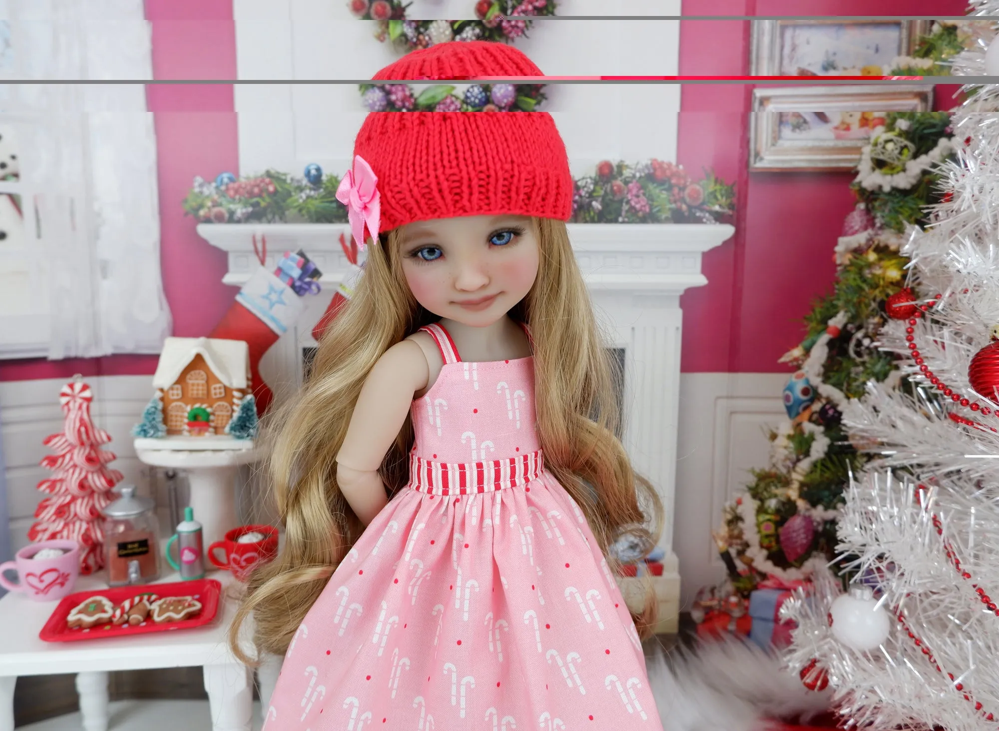 Candy Cane Sweets - dress and sweater set with boots for Ruby Red Fashion Friends doll