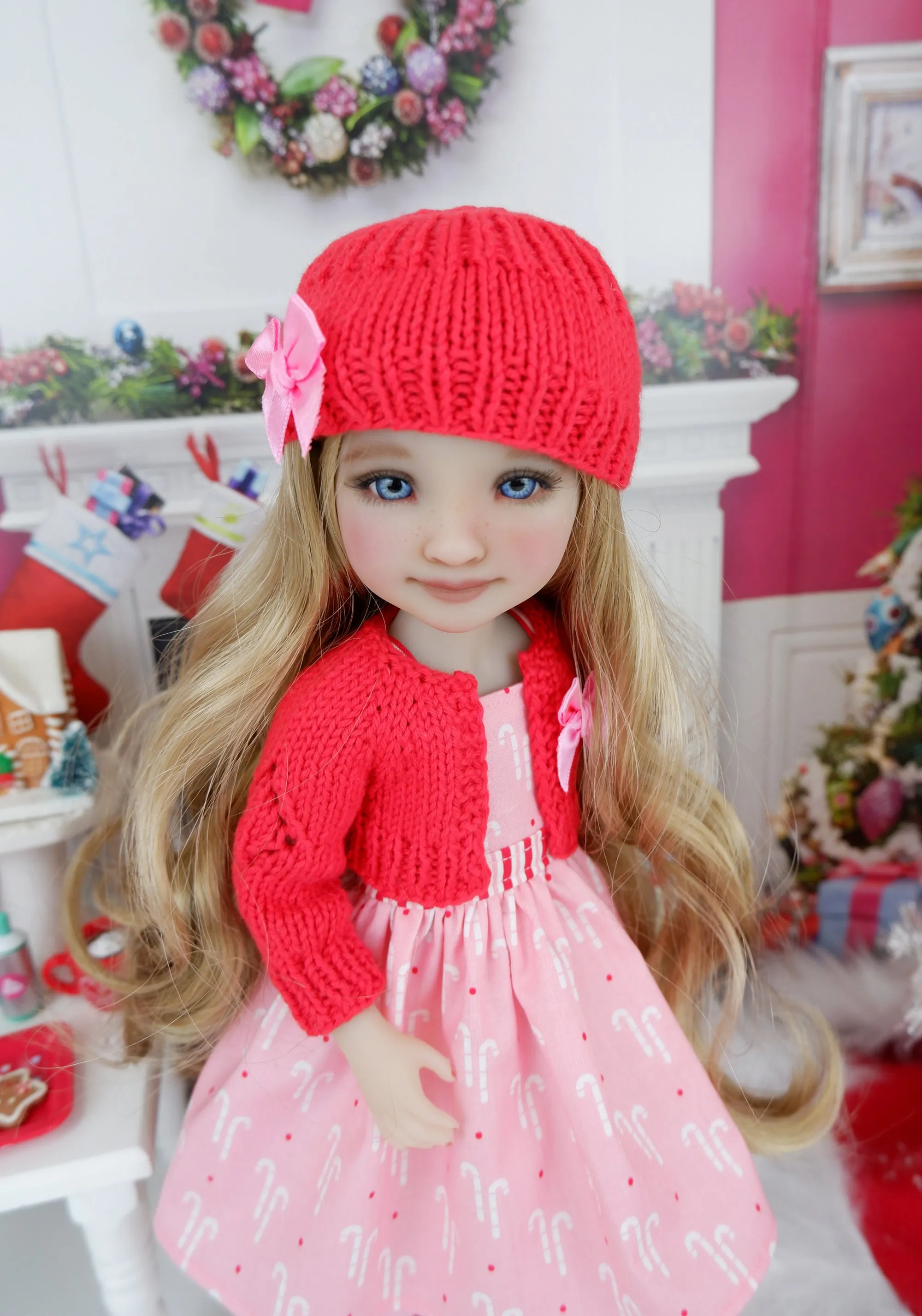Candy Cane Sweets - dress and sweater set with boots for Ruby Red Fashion Friends doll