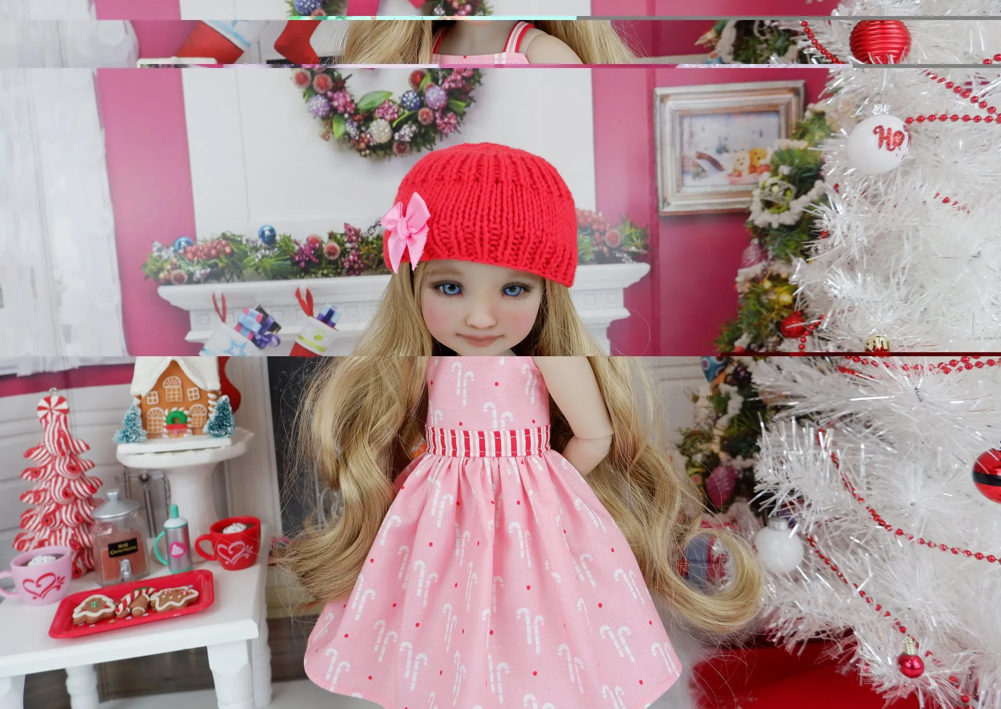 Candy Cane Sweets - dress and sweater set with boots for Ruby Red Fashion Friends doll