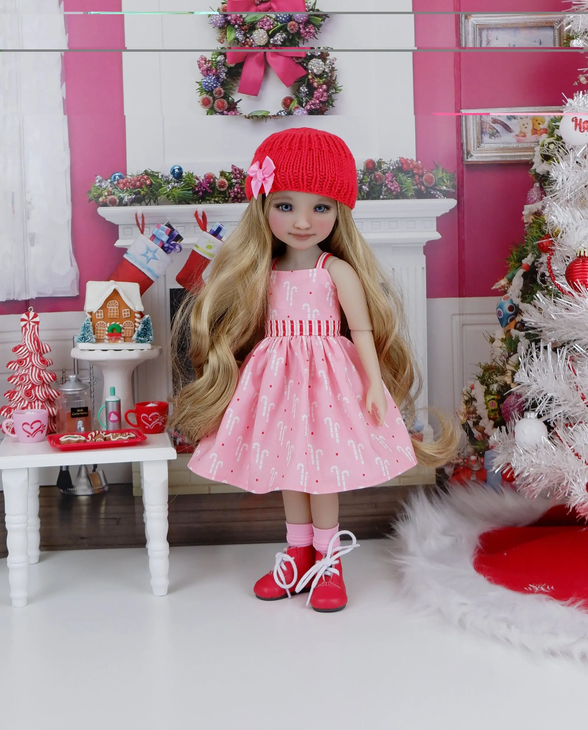 Candy Cane Sweets - dress and sweater set with boots for Ruby Red Fashion Friends doll