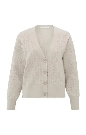 Cardigan with cable pattern, long sleeves and deep V-neck