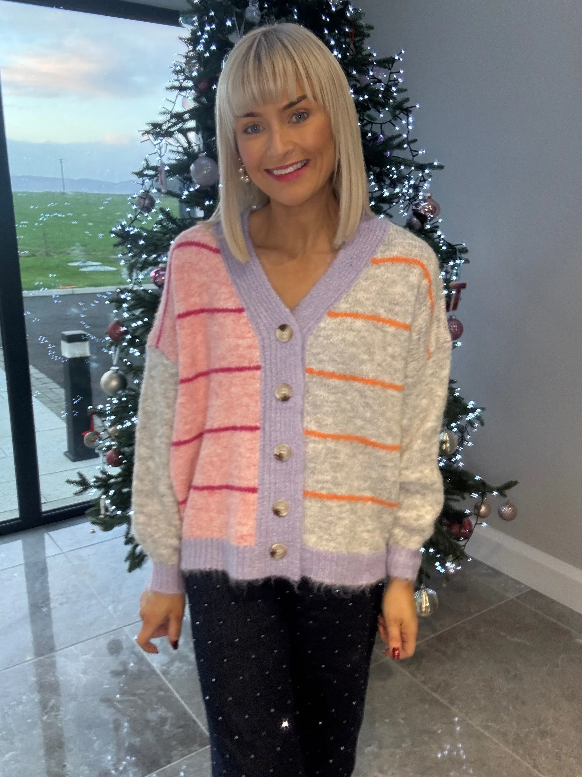 Carly Cardigan Pink/Grey