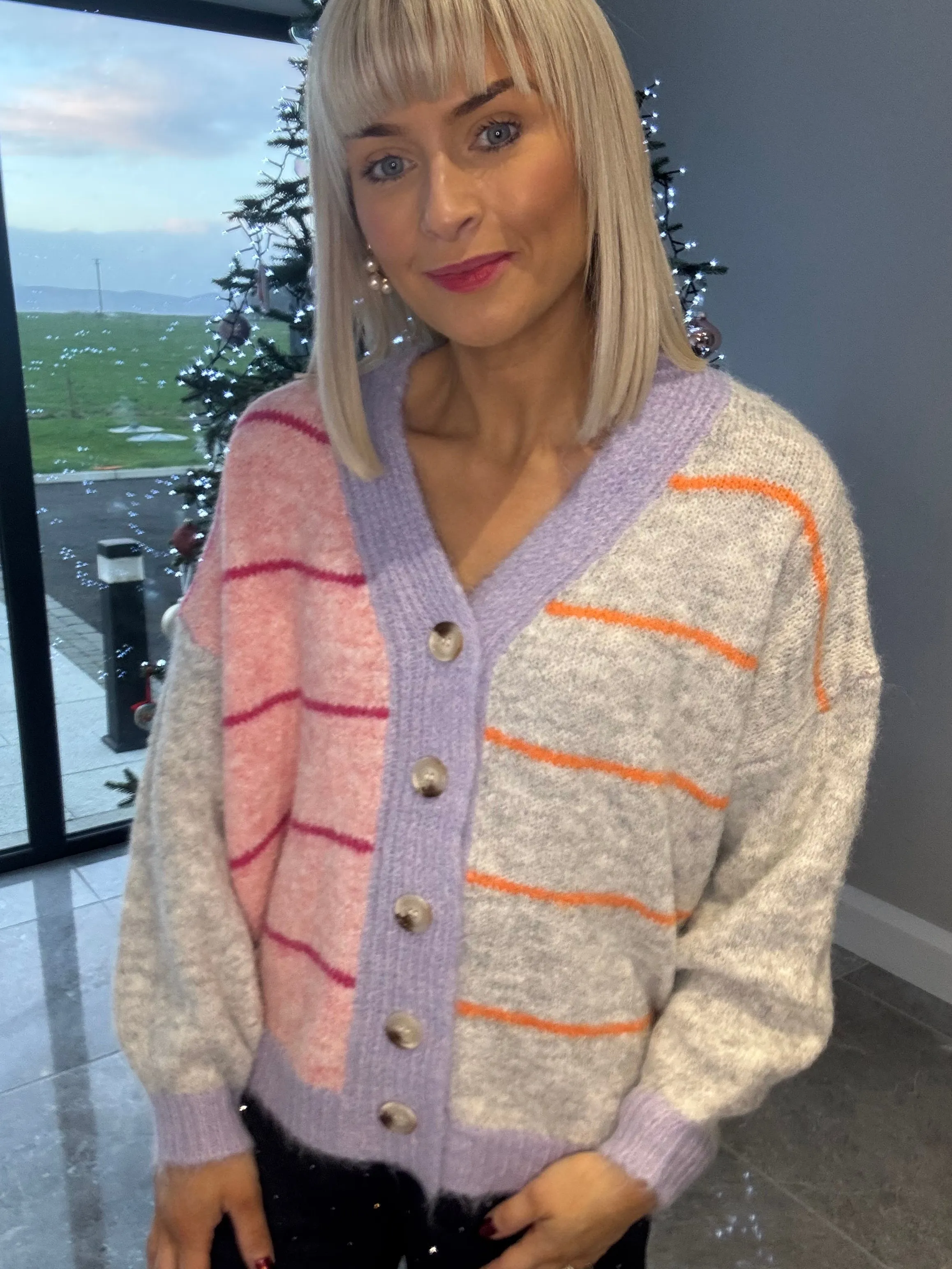 Carly Cardigan Pink/Grey