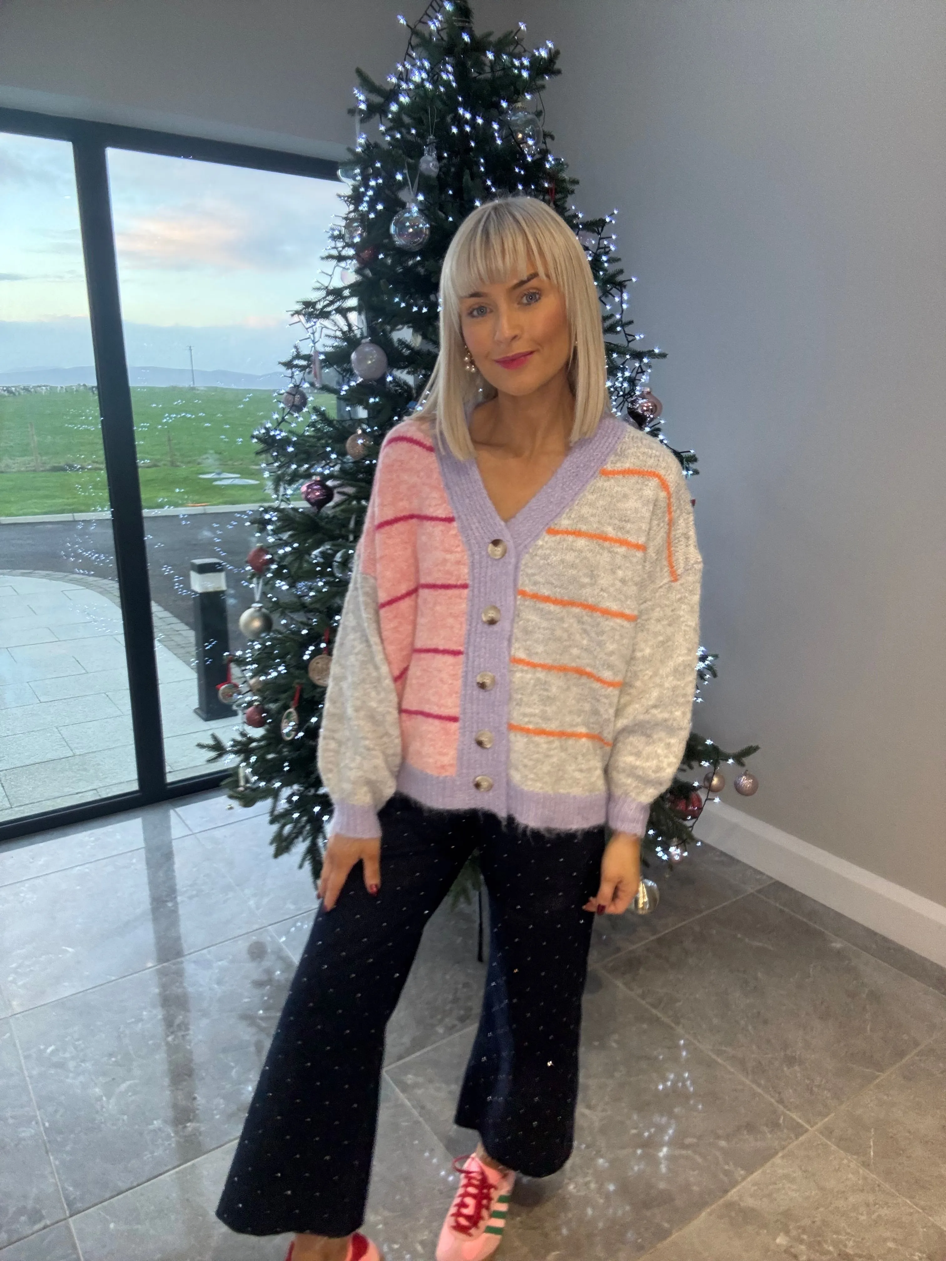 Carly Cardigan Pink/Grey