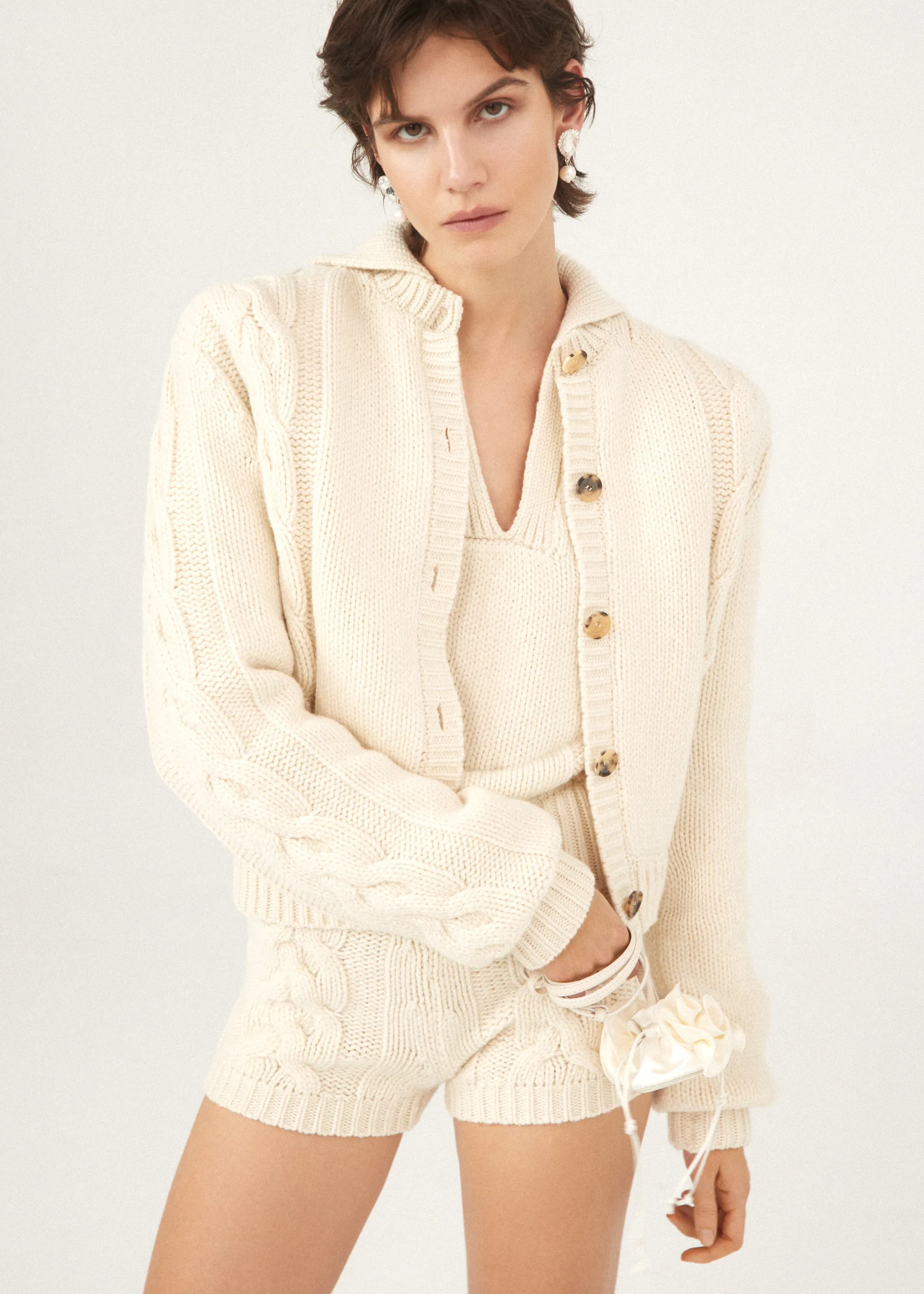 Cashmere cable knit cardigan in cream
