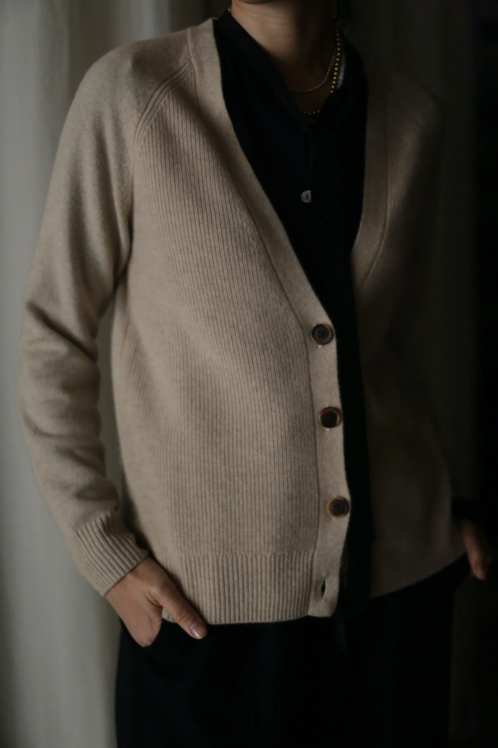 Cashmere Ribbed Knit Cardigan