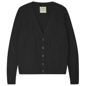 Cashmere Wool Aran Cardigan in Black