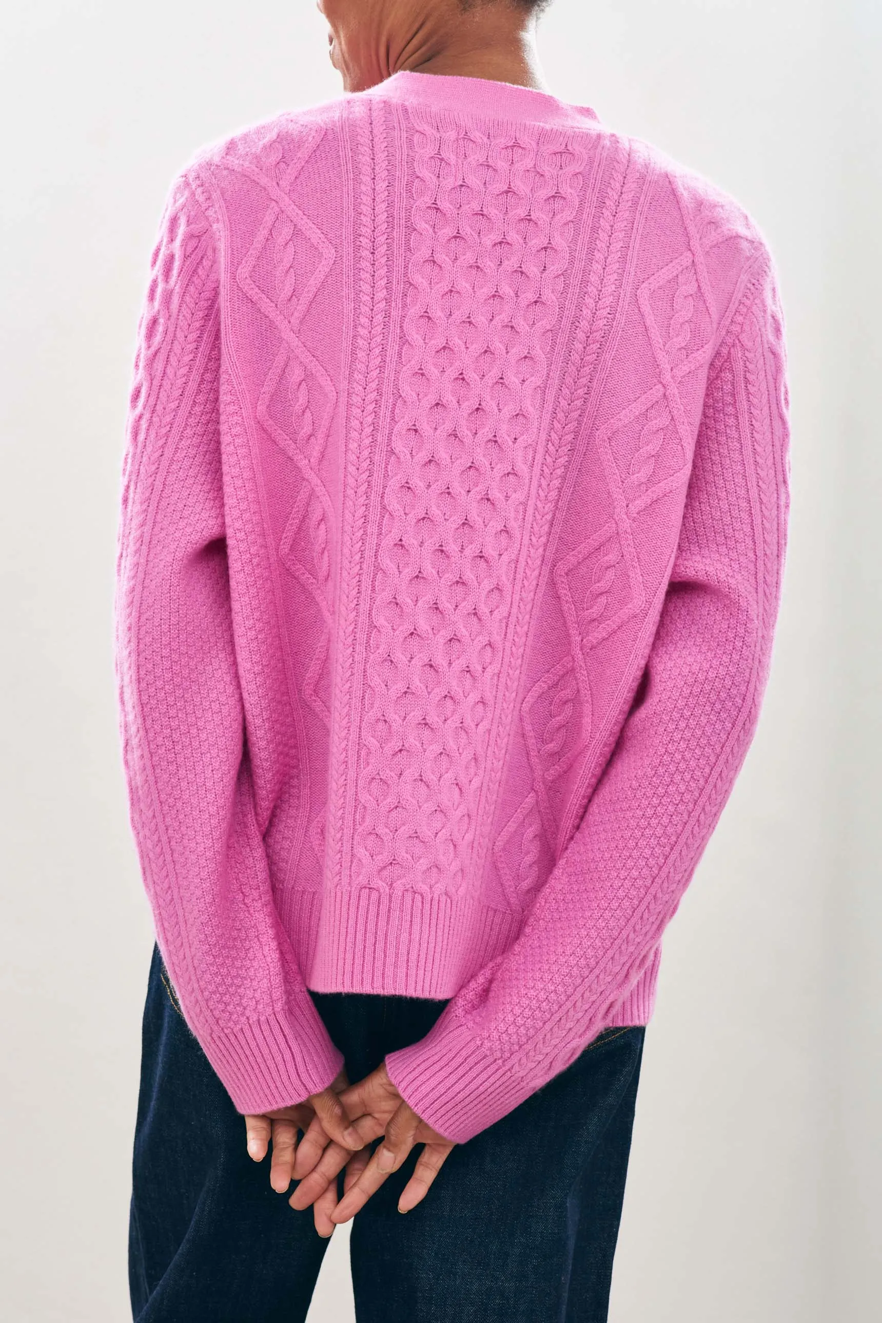 Cashmere Wool Aran Cardigan in Pink