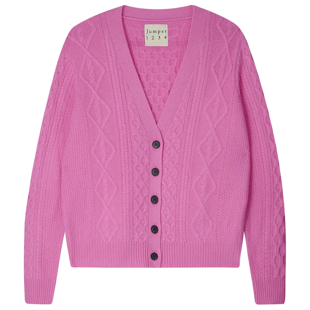 Cashmere Wool Aran Cardigan in Pink