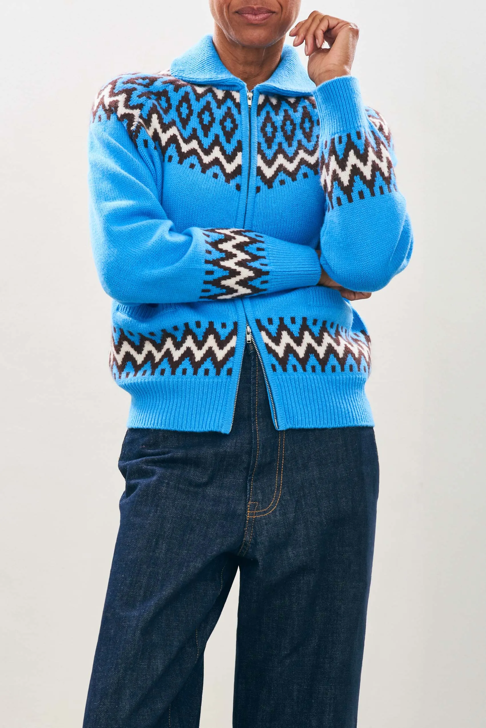 Cashmere Wool Ski Zip Up in Sky