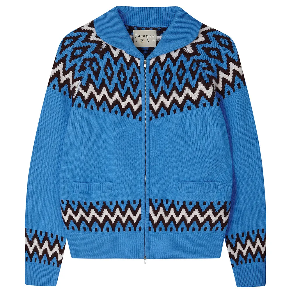 Cashmere Wool Ski Zip Up in Sky