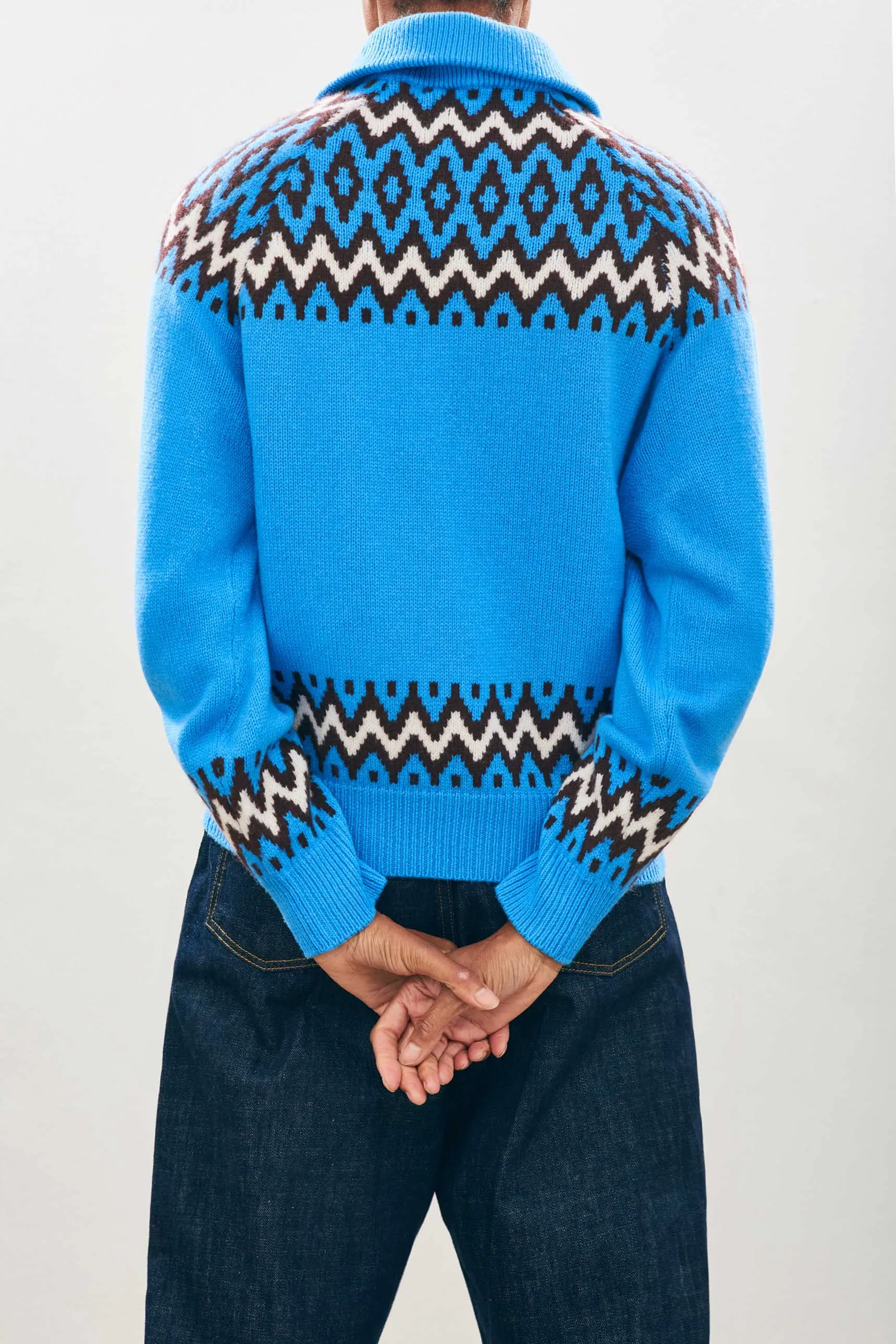 Cashmere Wool Ski Zip Up in Sky