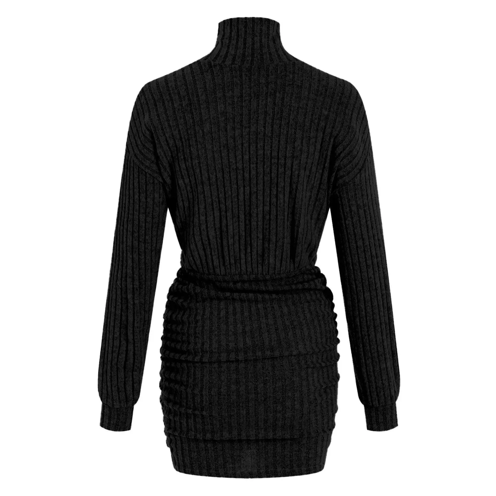 Casual Bodycon Women’s Long Sleeve Ribbed Knit Turtleneck Mini Sweater Dress