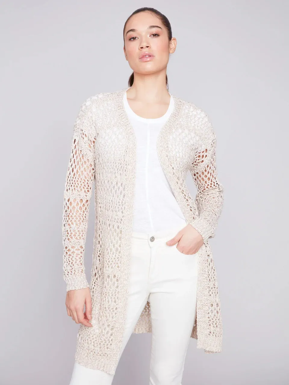 C.B 2642 Long Crochet Cardigan