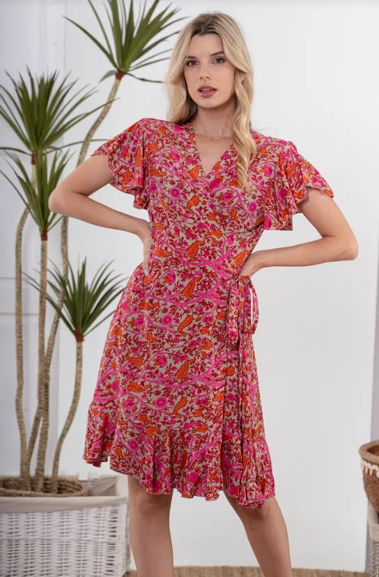 Cienna Yarrow Short Wrap Dress Pink Paisley S