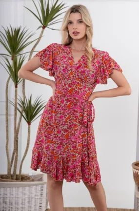 Cienna Yarrow Short Wrap Dress Pink Paisley S