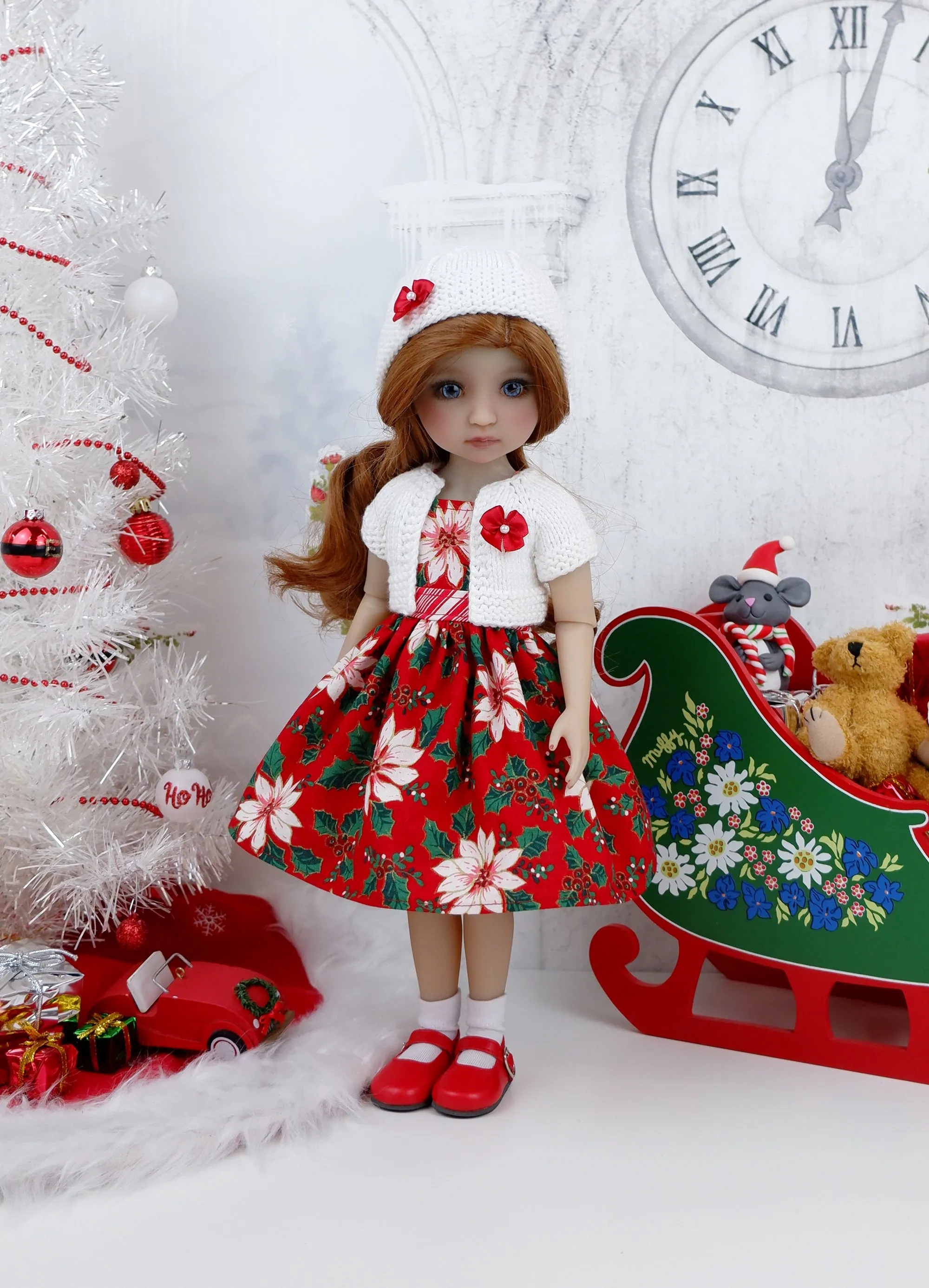 Classy Poinsettia - dress and sweater set with shoes for Ruby Red Fashion Friends doll