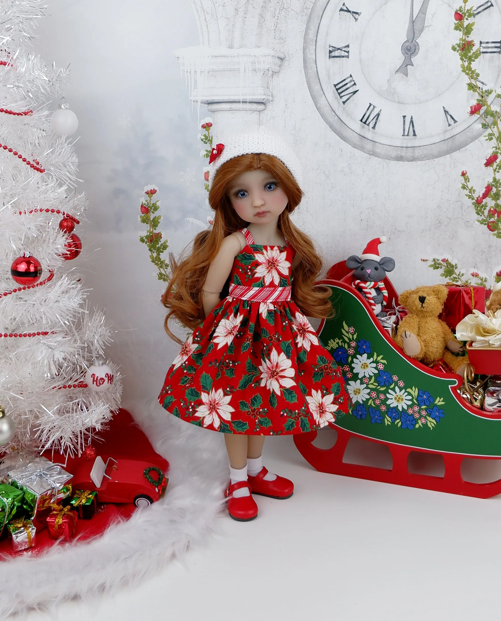Classy Poinsettia - dress and sweater set with shoes for Ruby Red Fashion Friends doll