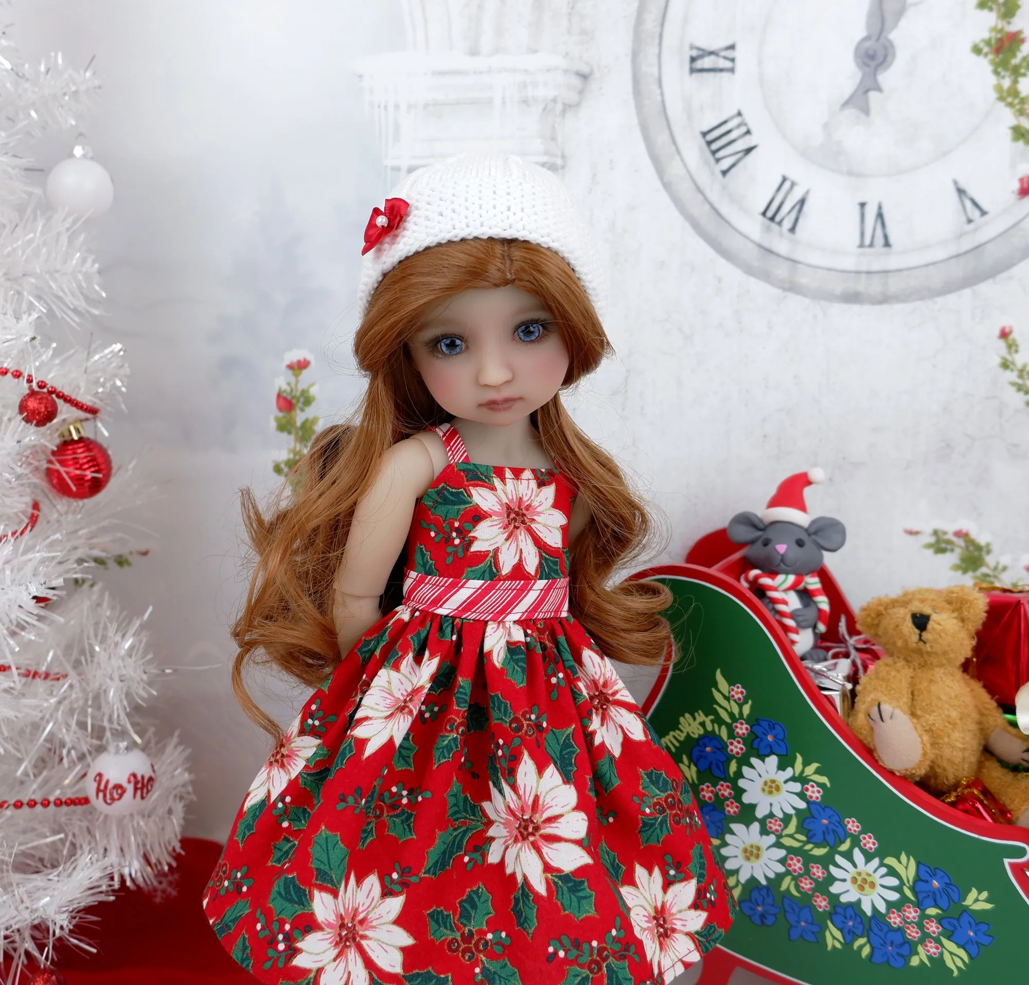 Classy Poinsettia - dress and sweater set with shoes for Ruby Red Fashion Friends doll